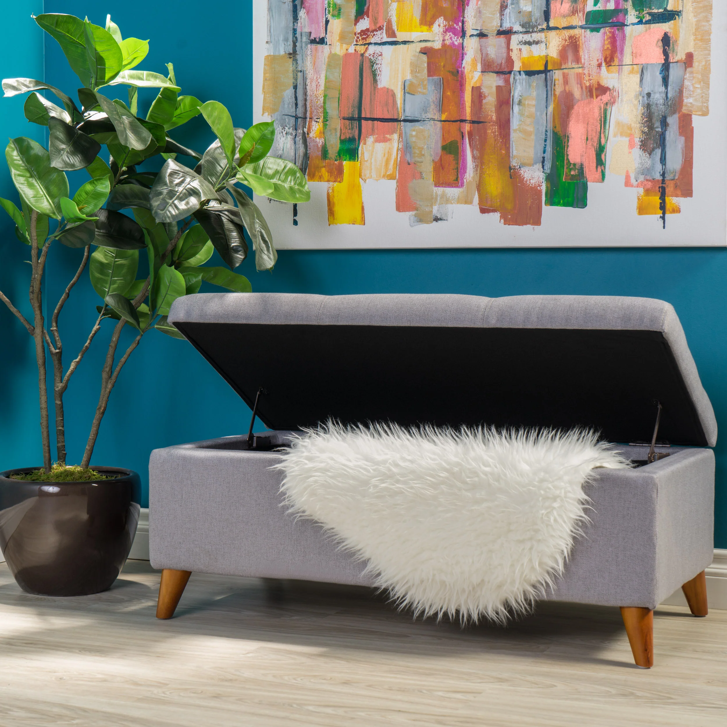 Etoney Mid-Century Modern Button Tufted Fabric Storage Ottoman Bench - furnishings