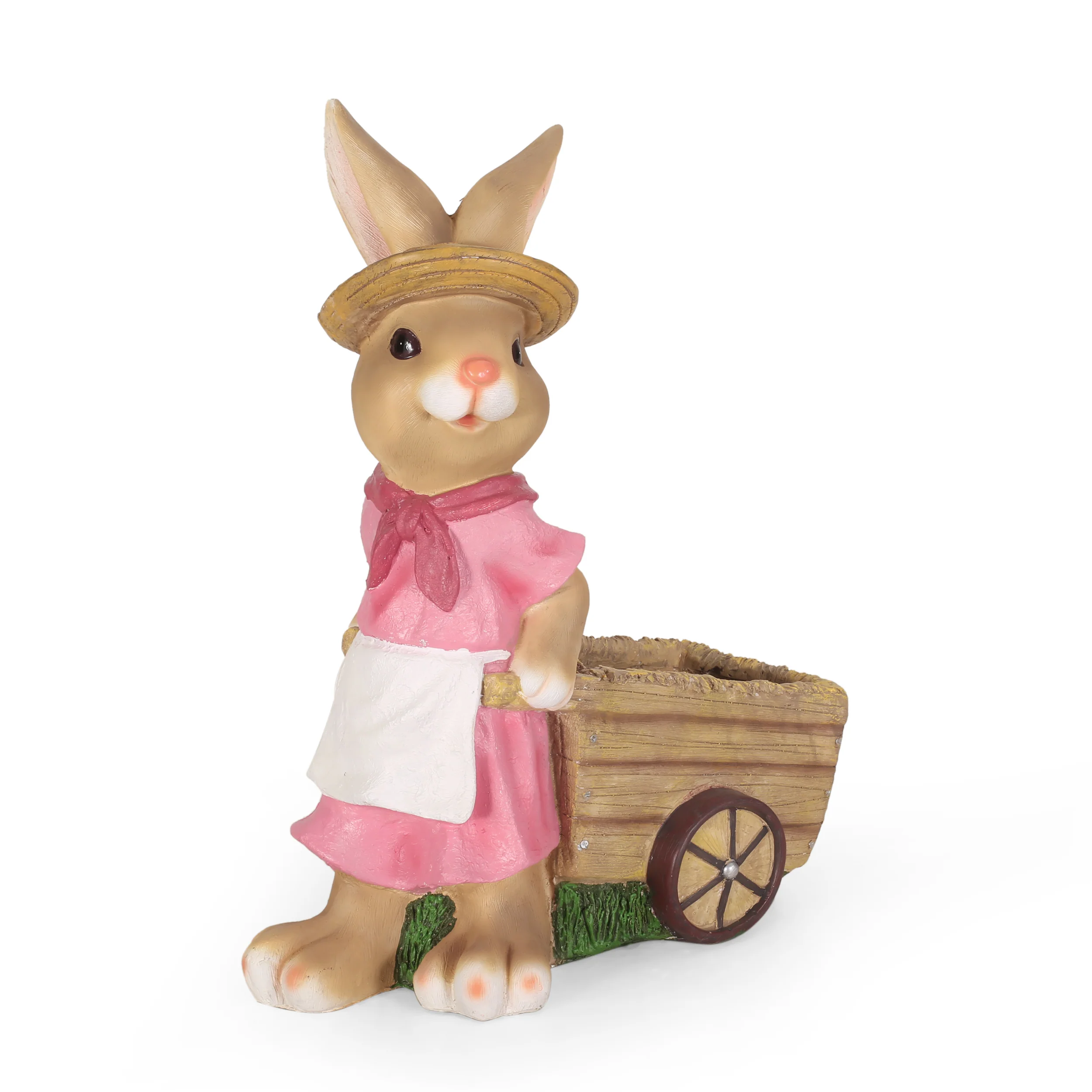 Tooke Outdoor Decorative Rabbit Planter, Pink and Brown - furnishings