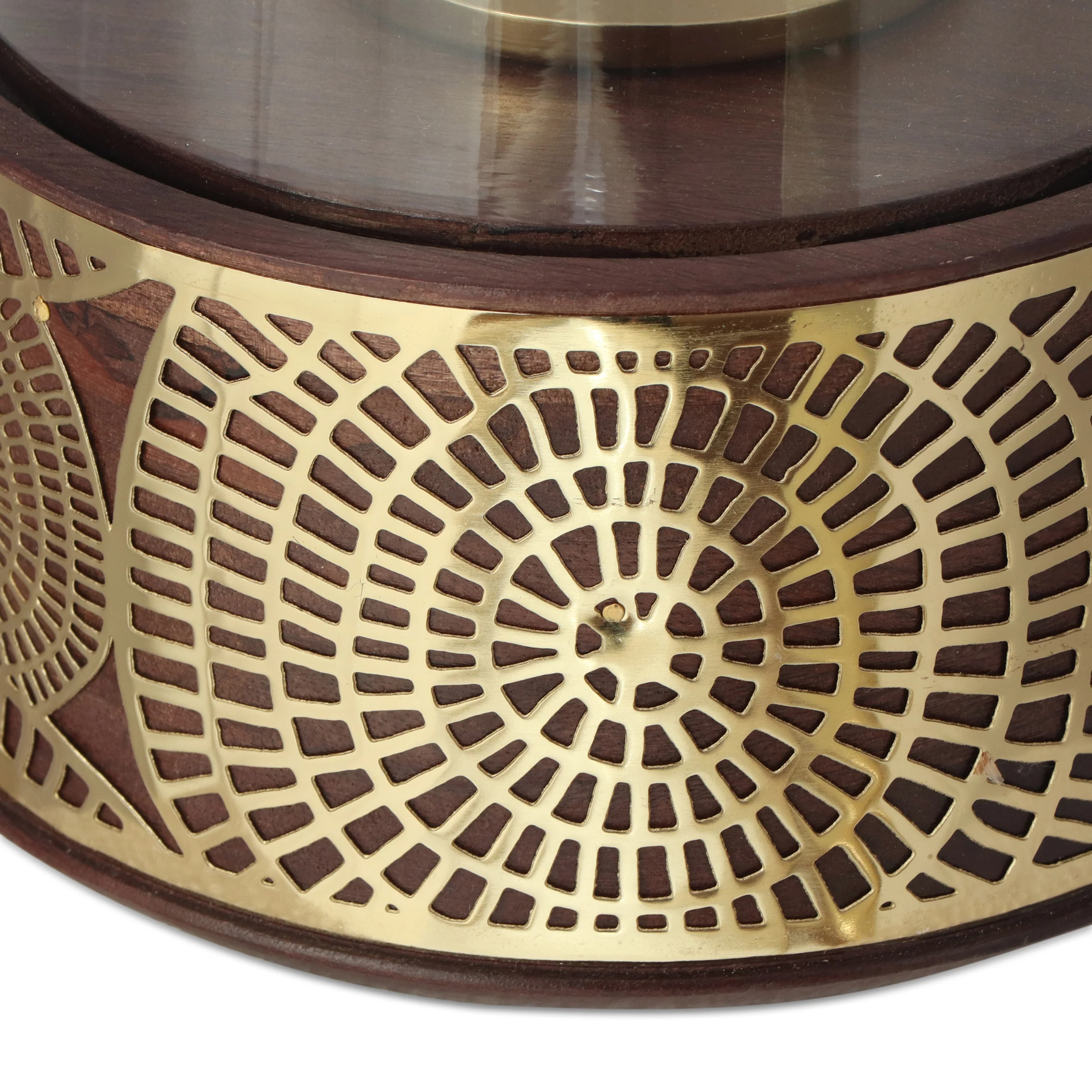 Rivet Boho Handcrafted Mango Wood Hurricane Candle Holder, Natural and Nickel - furnishings