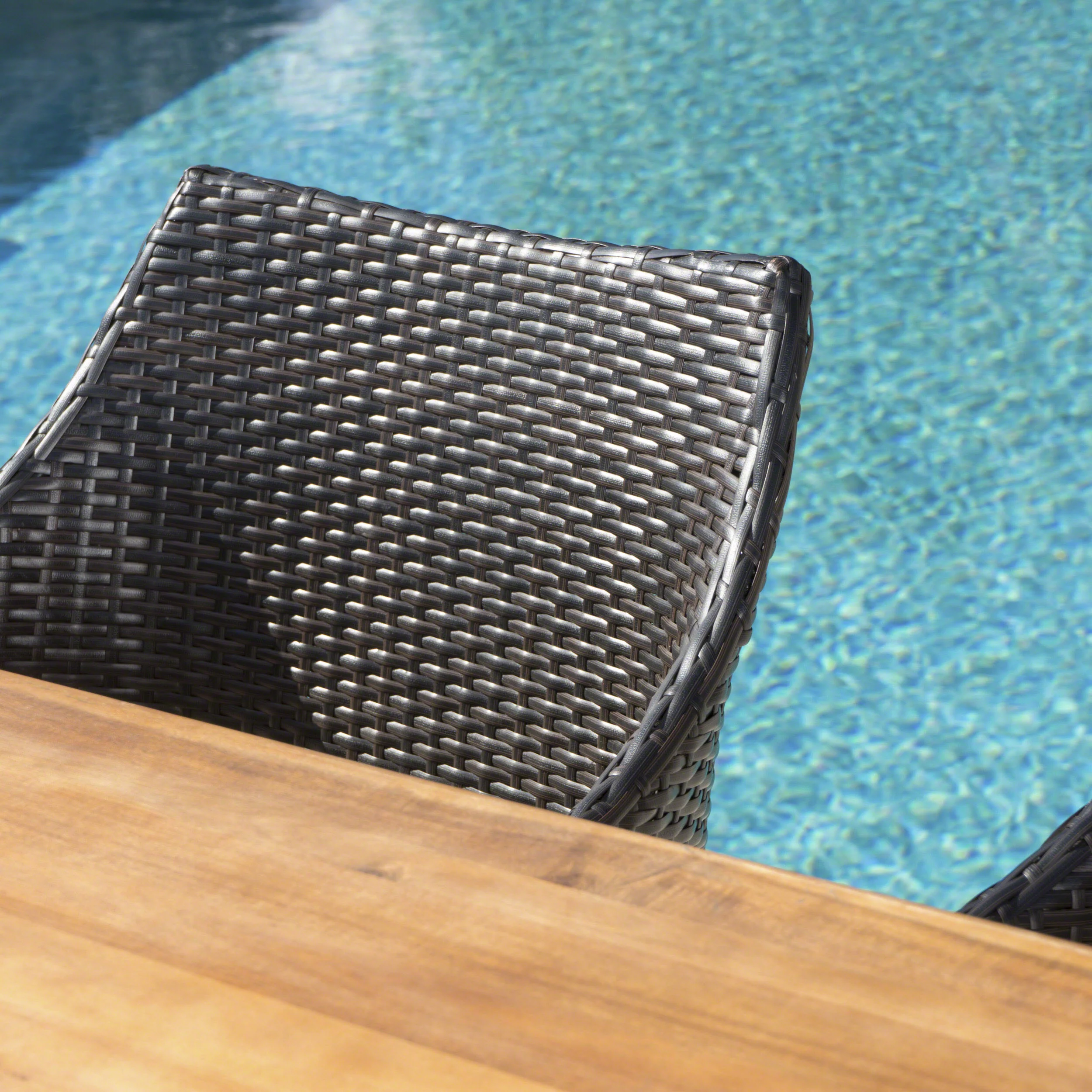 Lakeside Outdoor 6 Piece Acacia Wood Dining Set with Wicker Stacking Chairs - furnishings