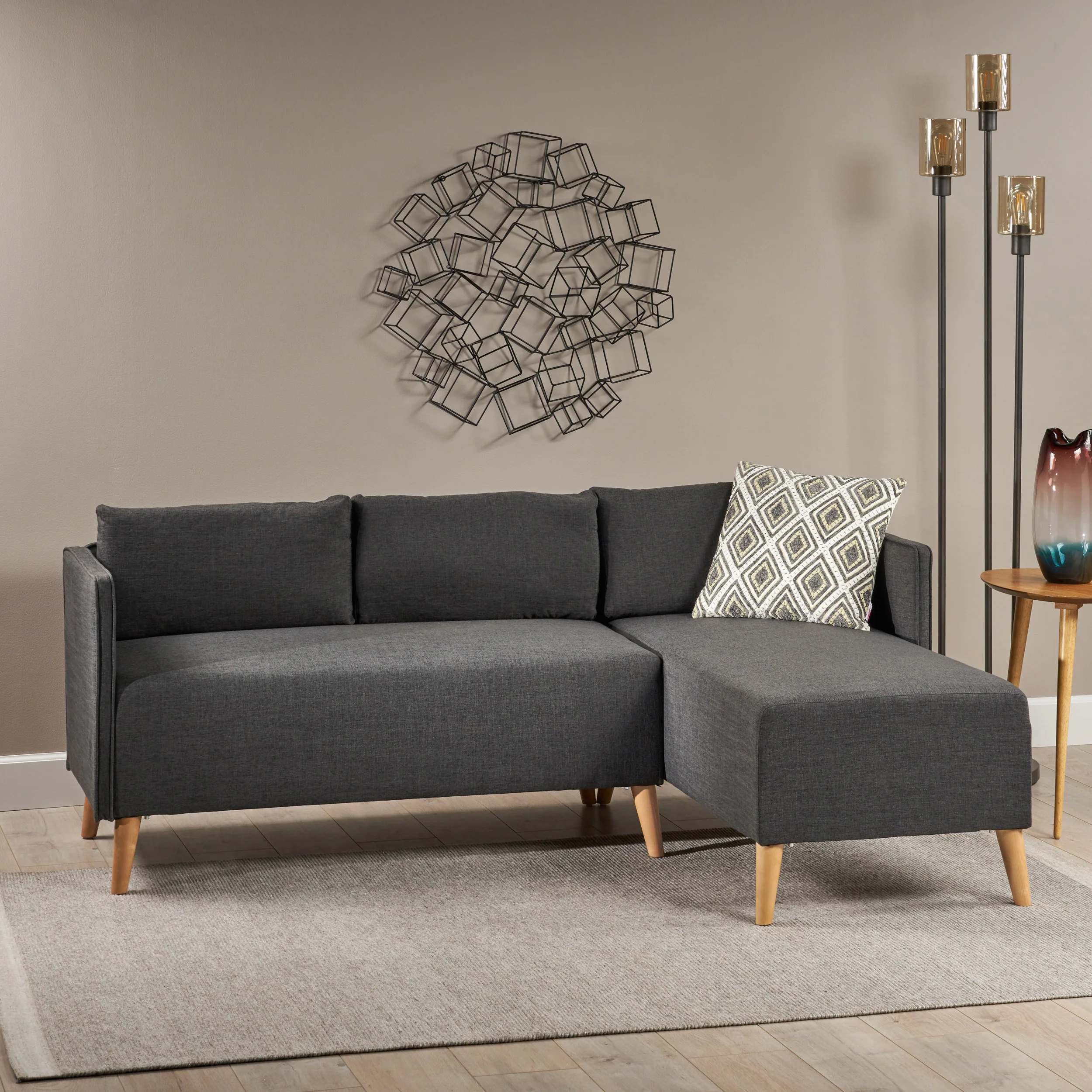 Andresen Mid Century Modern Fabric Chaise Sectional - furnishings