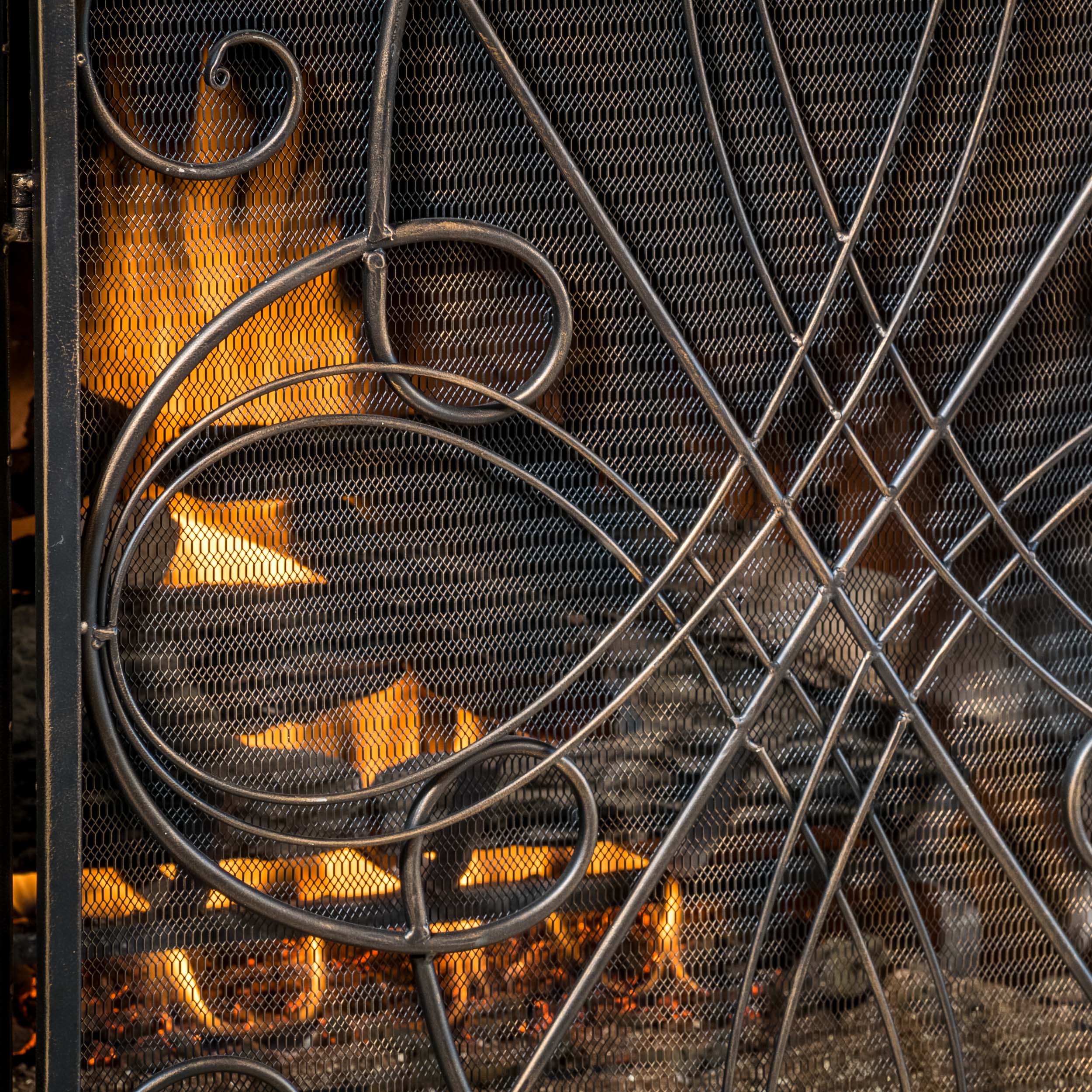 Rosalinda Black Gold Finish Floral Iron Fireplace Screen - furnishings