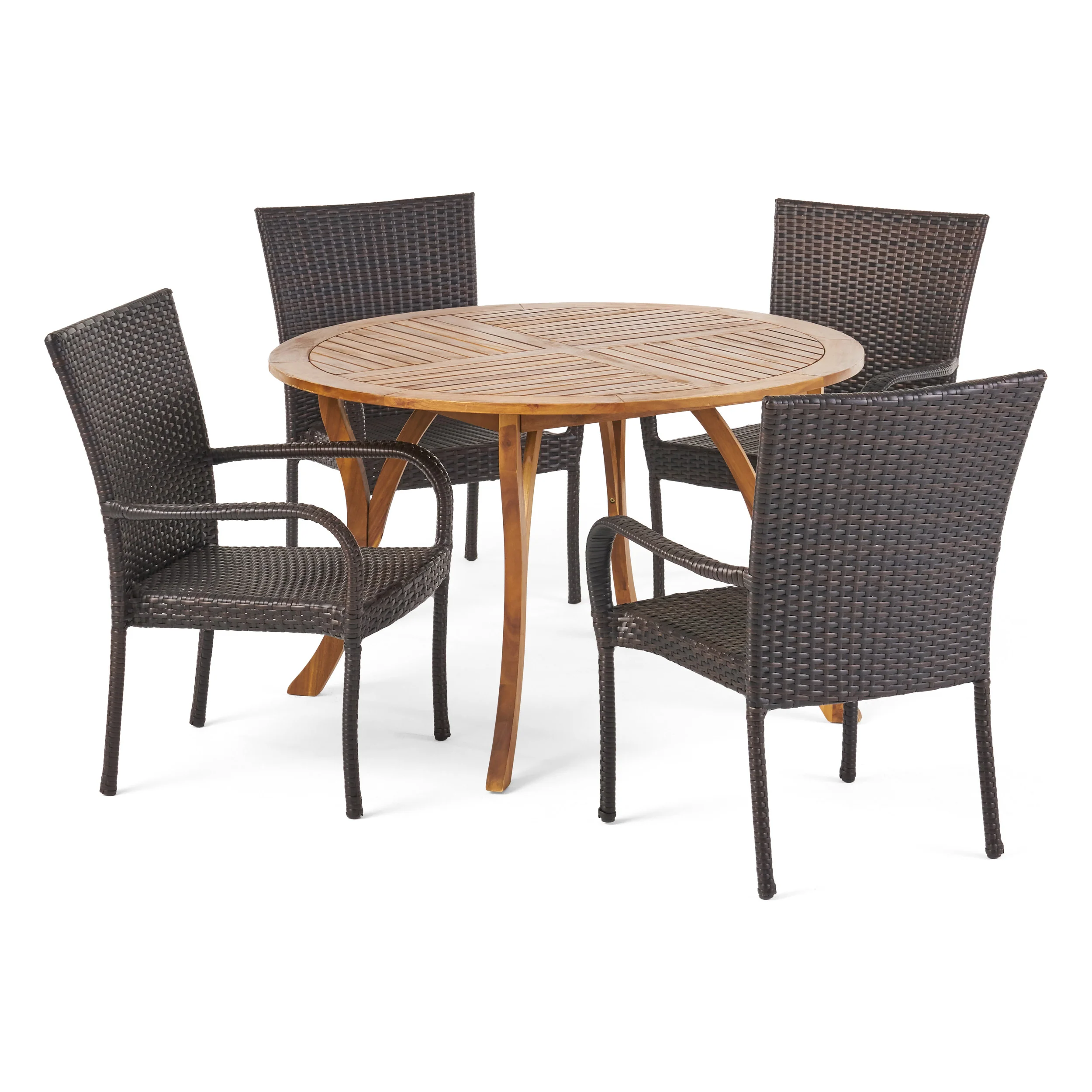 Lance Outdoor 5 Piece Acacia Wood and Wicker Dining Set - furnishings