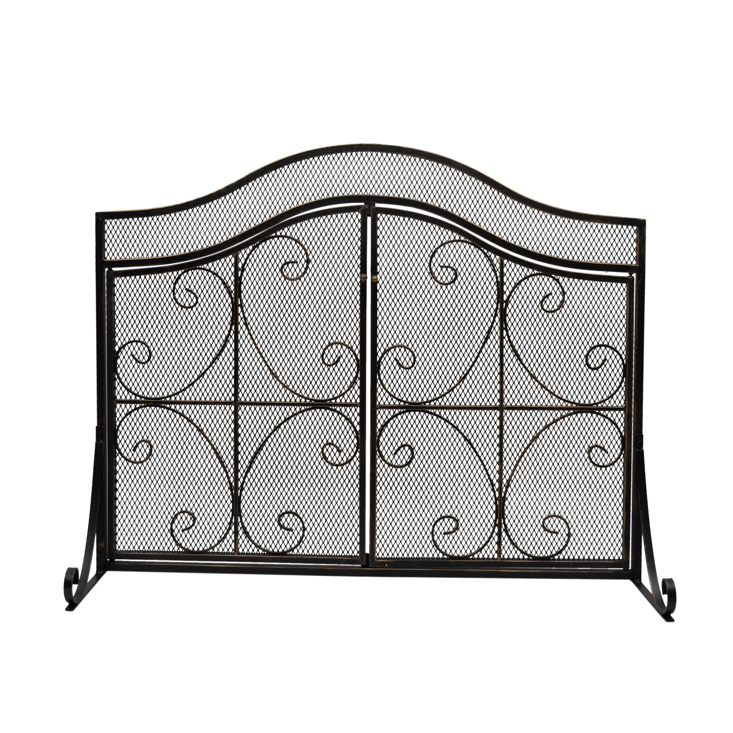 Gary Modern Three Panel Iron Firescreen with Door - furnishings