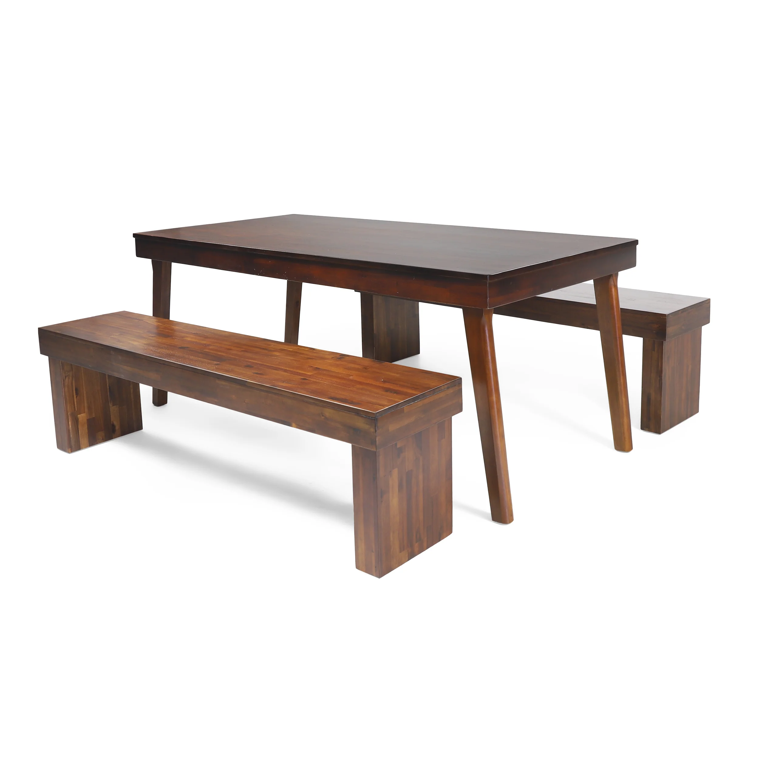 Salvador 3pc Mahogany Stained Wood Table and Bench Dining Set - furnishings