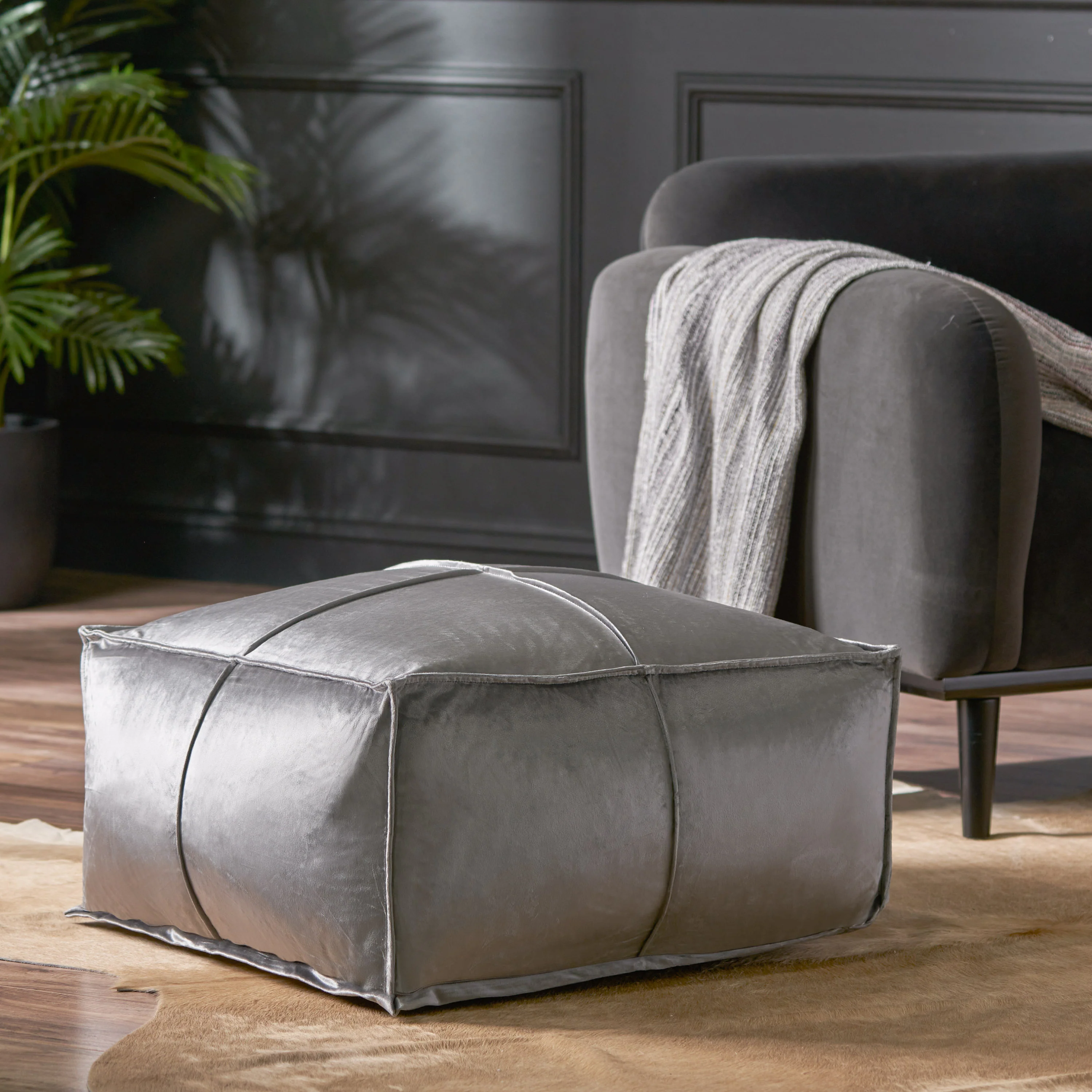 Cytheria Velvet Square Bean Bag Ottoman - furnishings