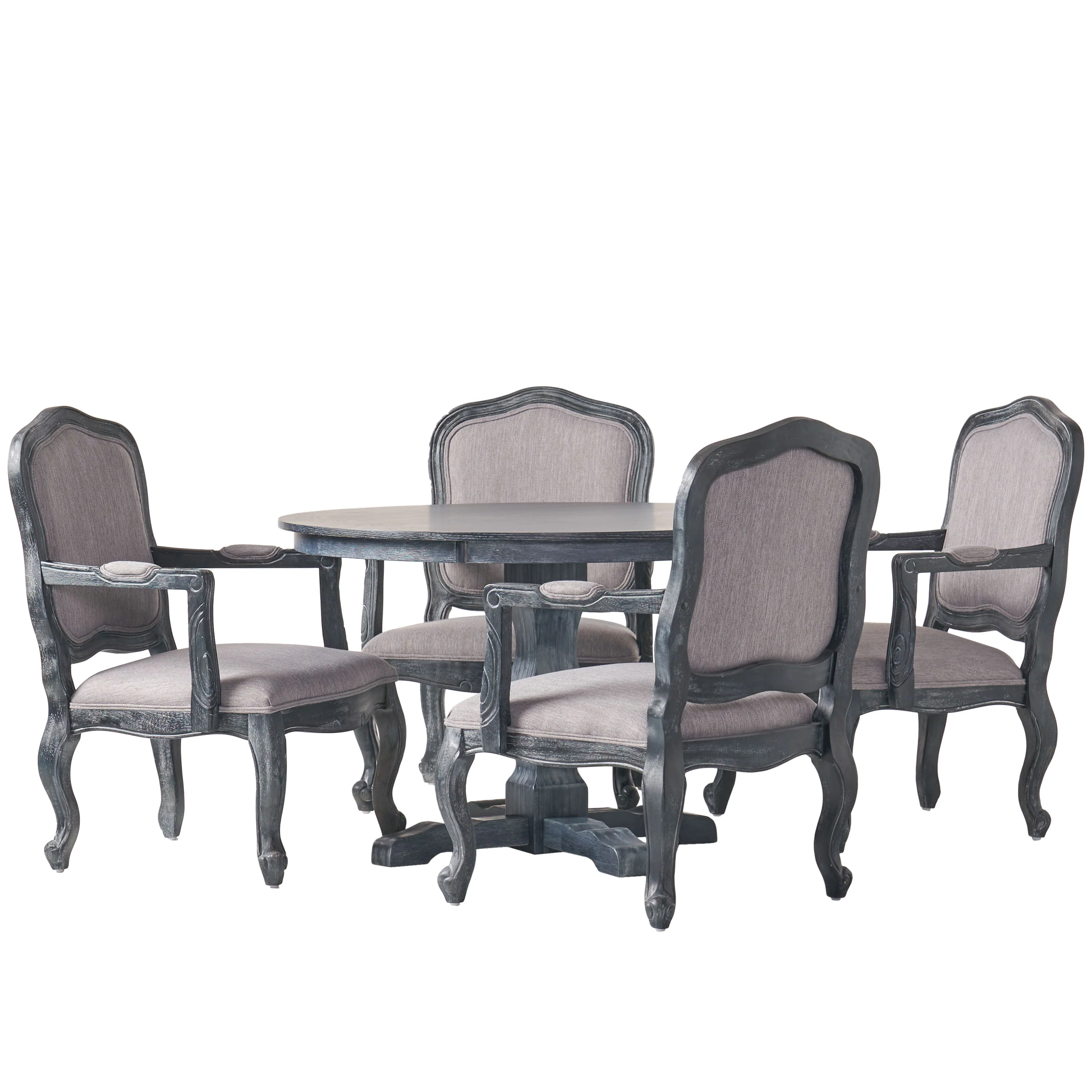 Absaroka French Country Fabric Upholstered Wood 5 Piece Circular Dining Set - furnishings
