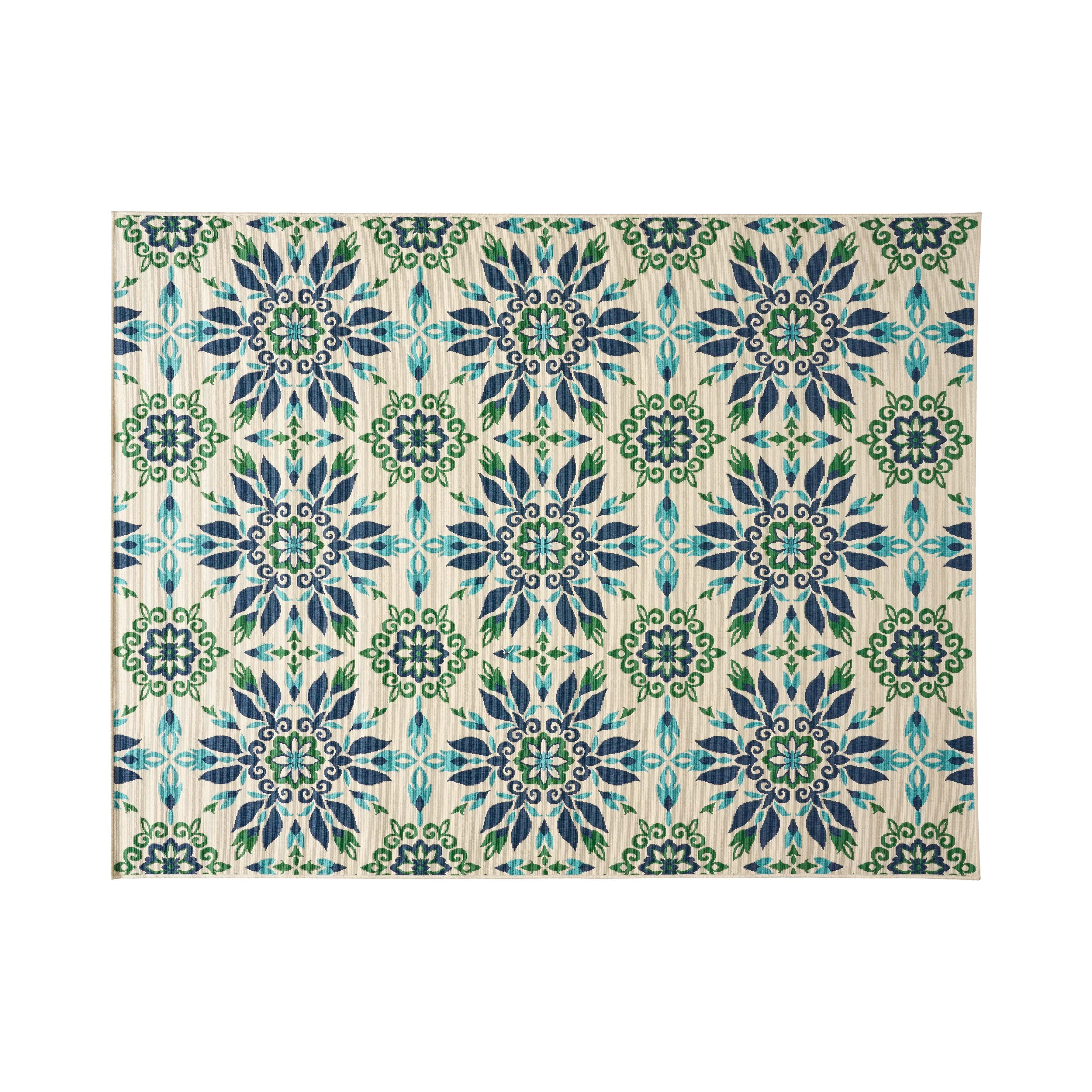 Phoebe Outdoor Medallion Area Rug, Ivory and Blue - furnishings