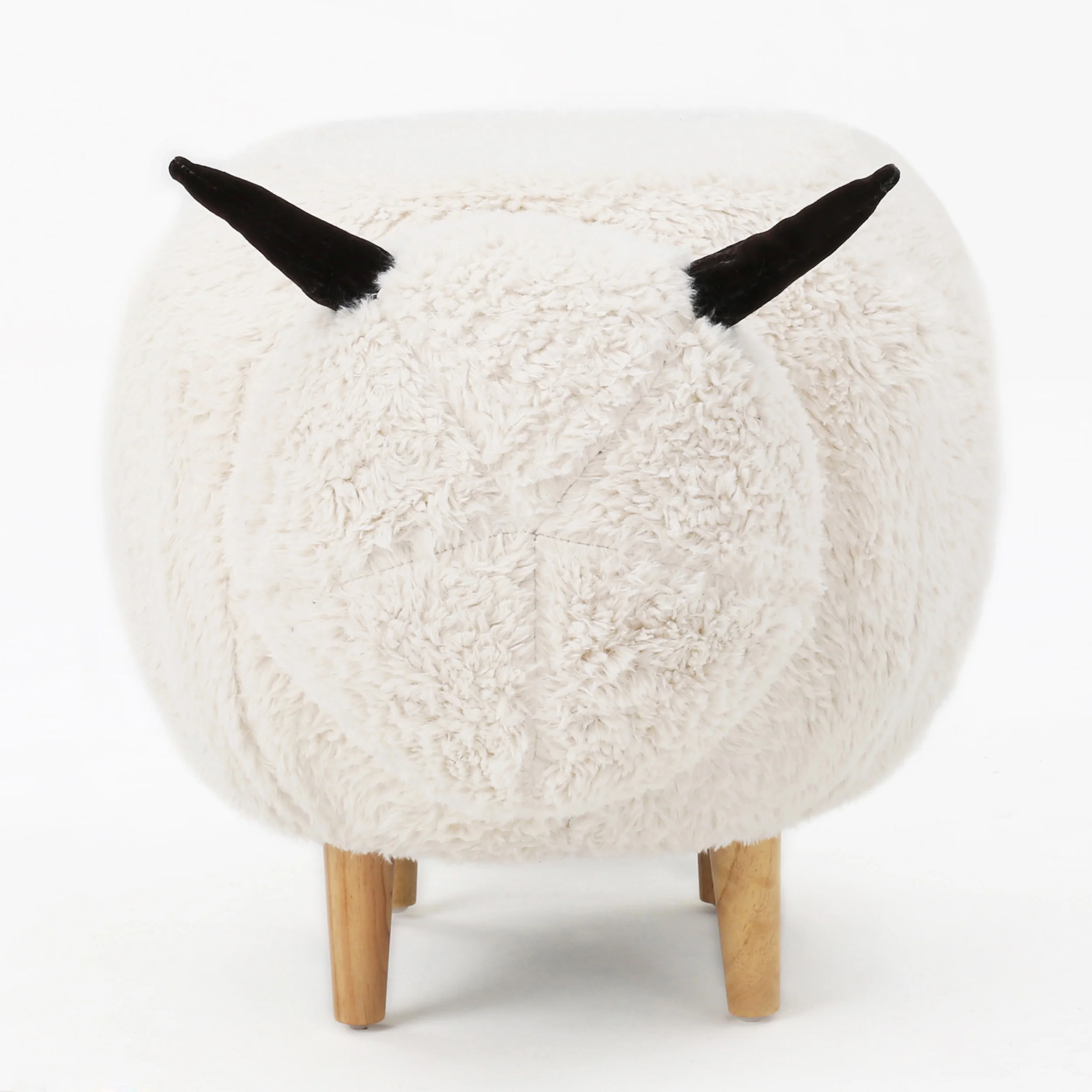 Pearcy Modern White Faux Fur Sheep Ottoman with Tapered Wood Legs - furnishings