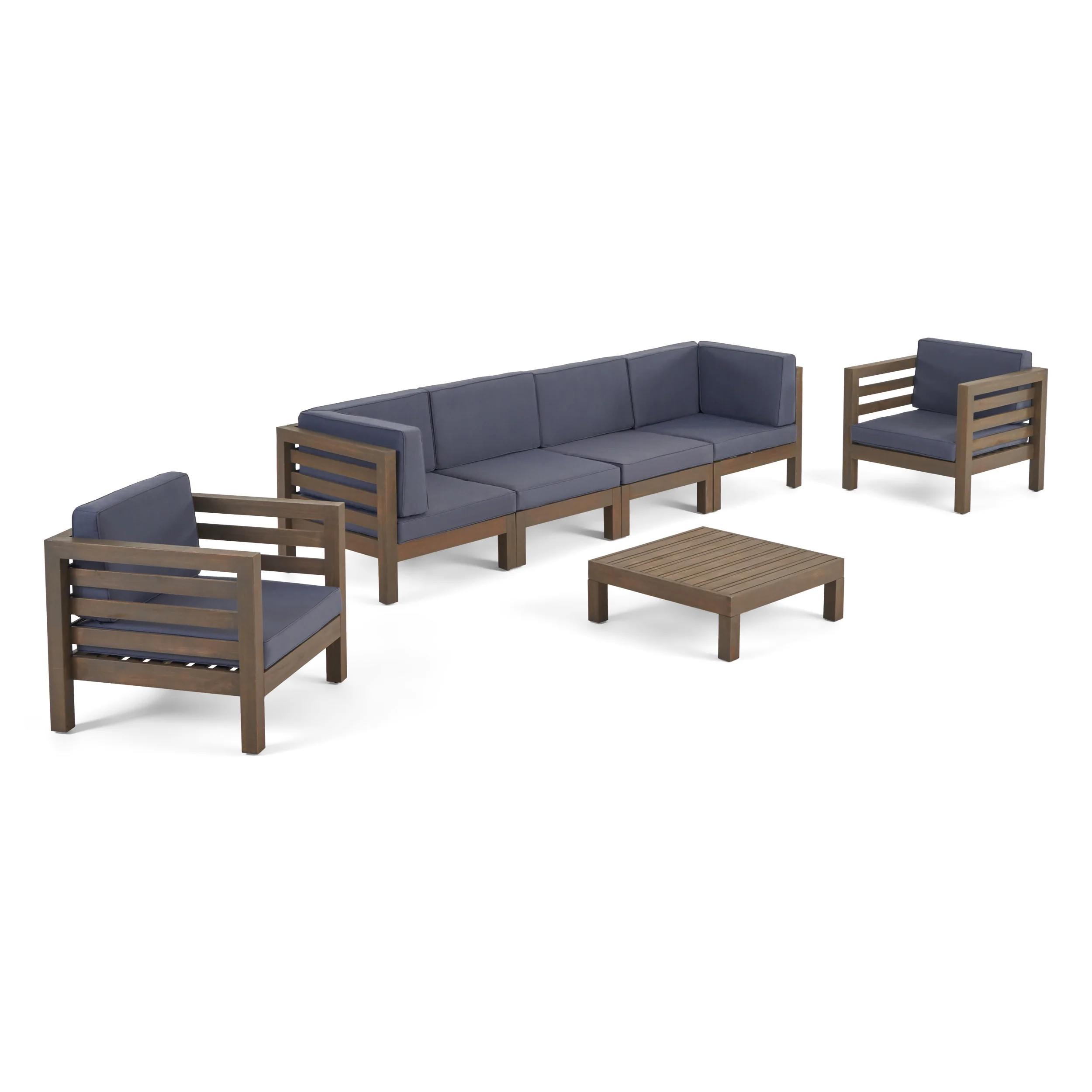 Emma Outdoor 6 Seater Acacia Wood Sofa Chat Set - furnishings