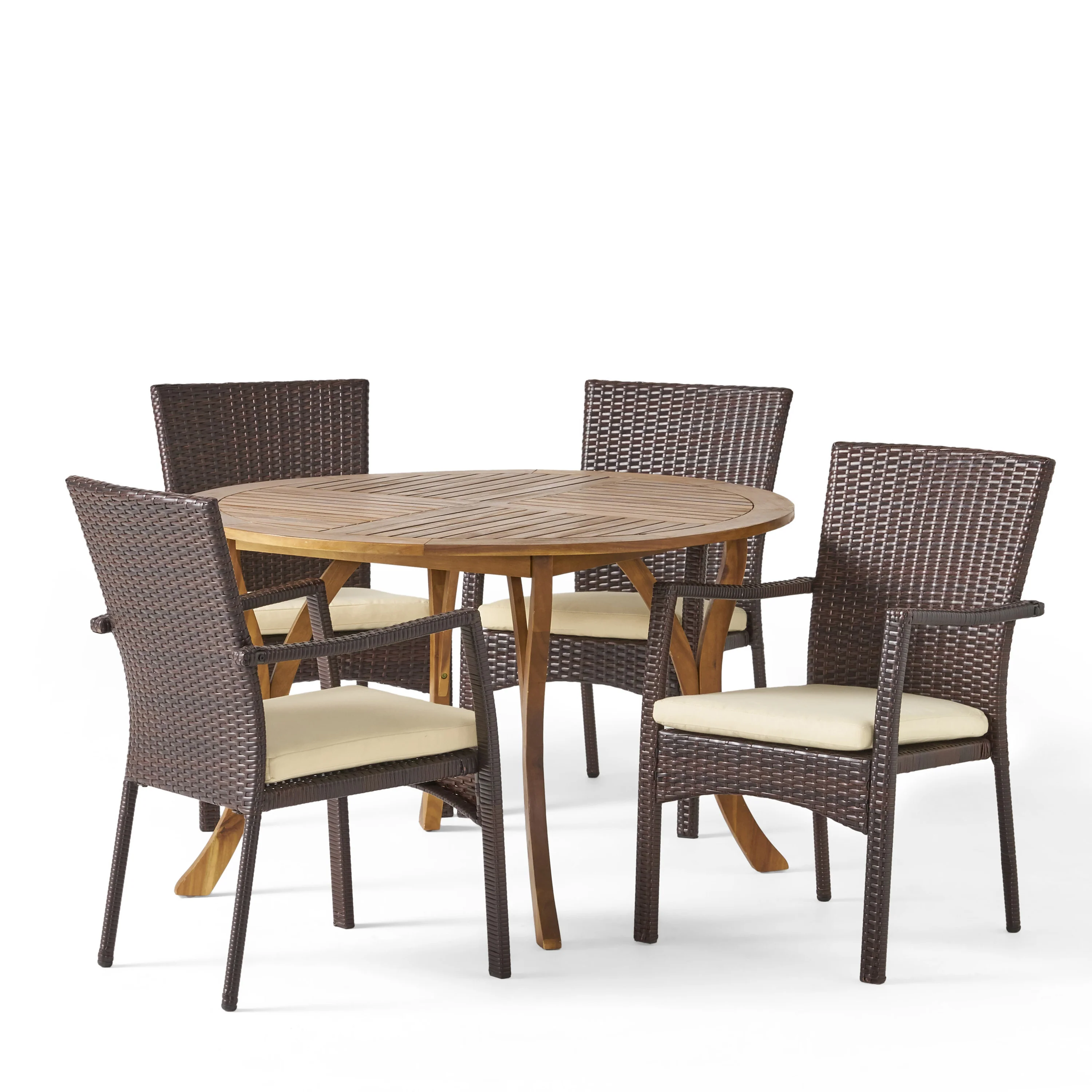 Baldry Outdoor 5 Piece Acacia Wood and Wicker Dining Set - furnishings