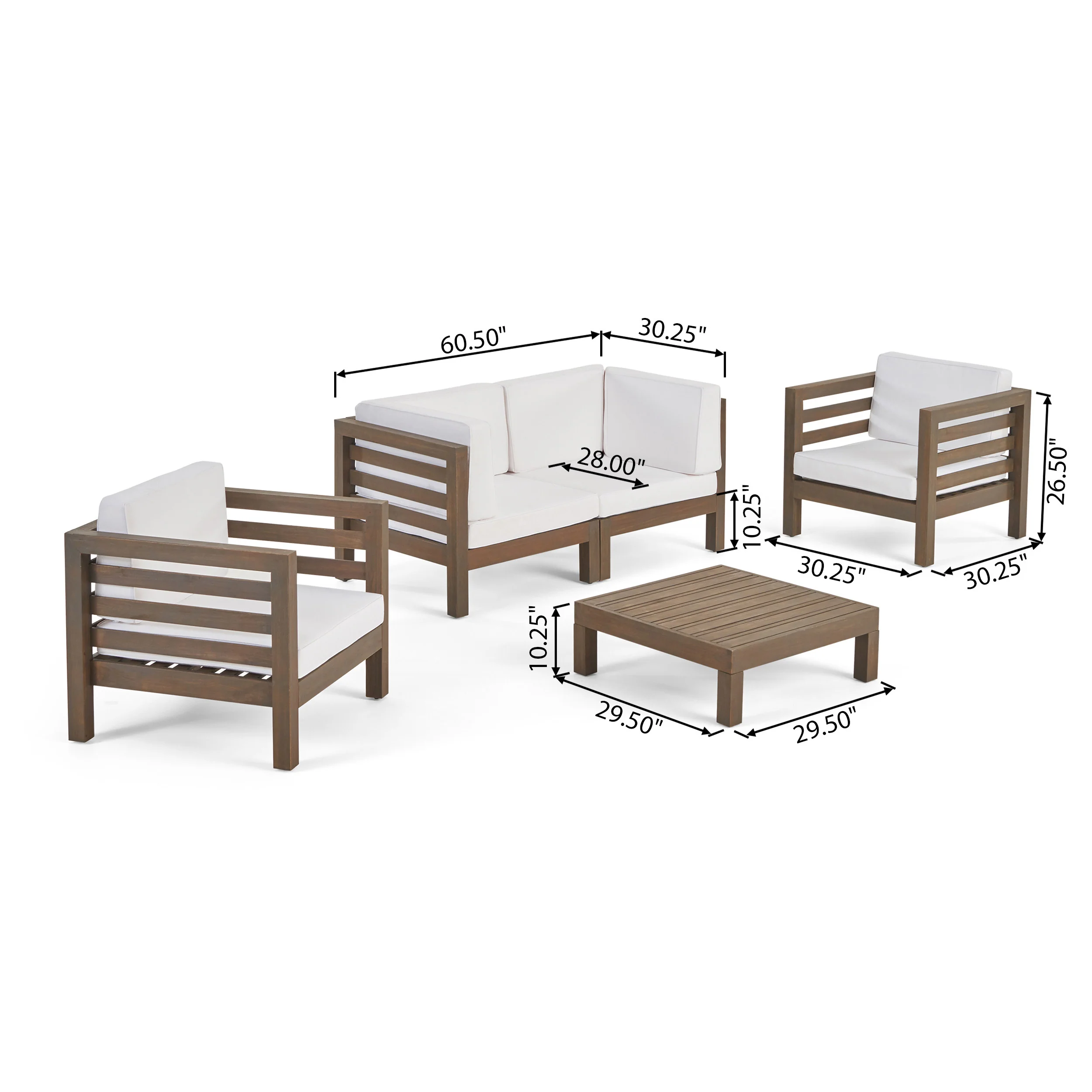 Emma Outdoor 4 Seater Acacia Wood Loveseat Chat Set - furnishings