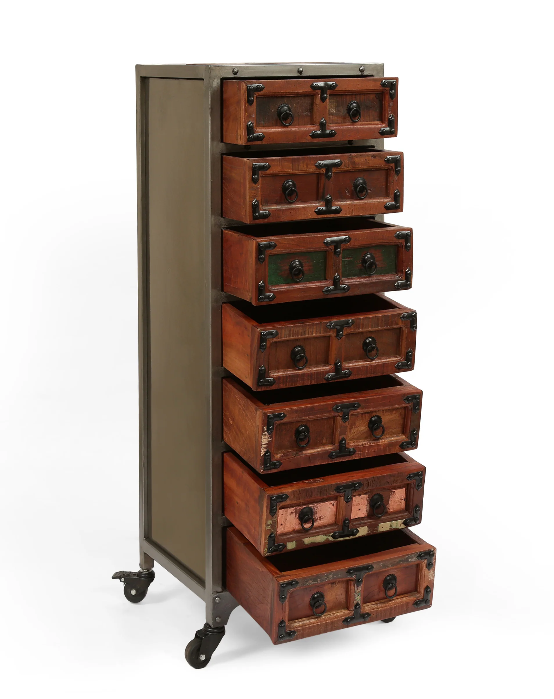 Pausch Handcrafted Boho Wooden 7 Drawer Chest, Natural and Raw Gray - furnishings
