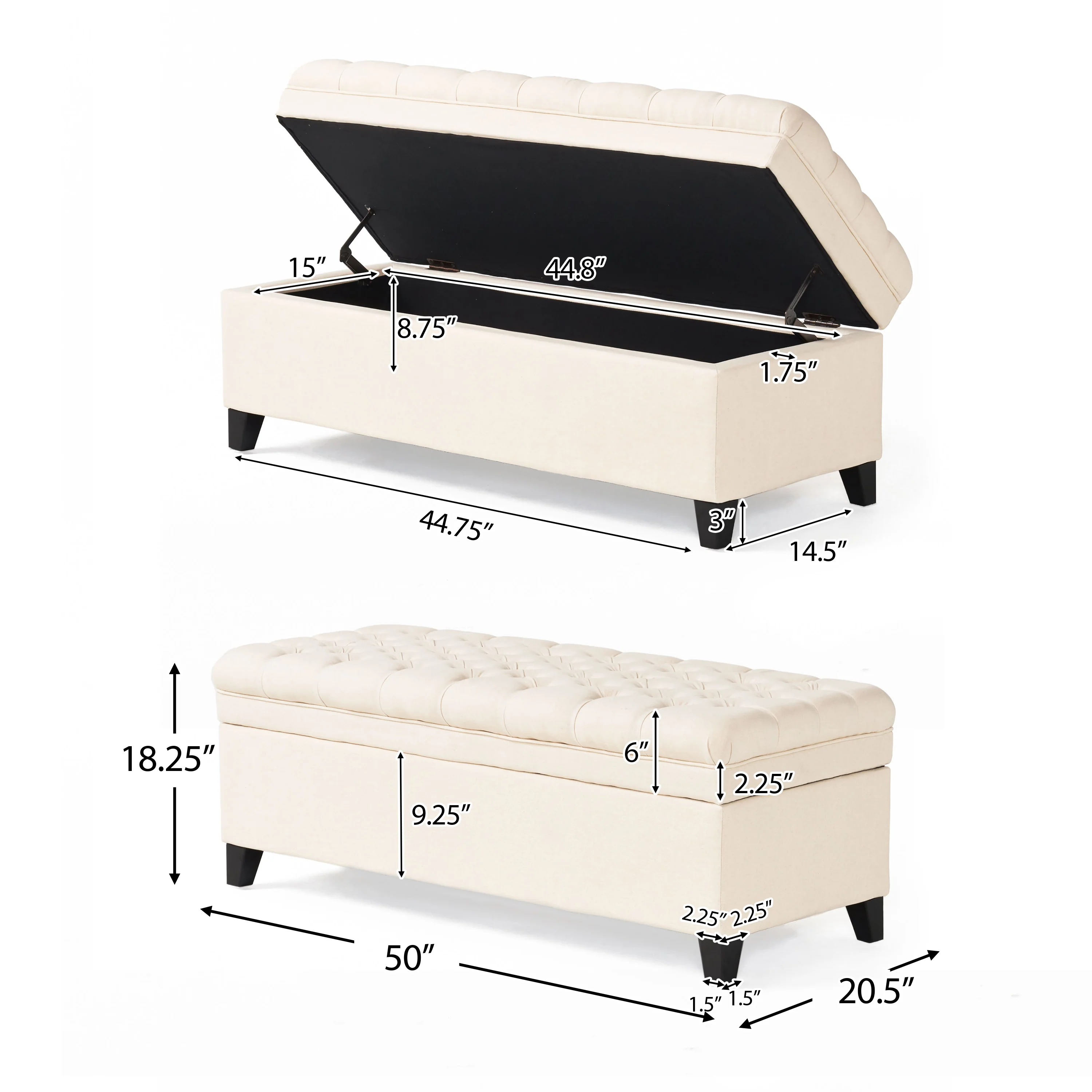 Sheffield French Style Beige Fabric Tufted Storage Ottoman Bench - furnishings