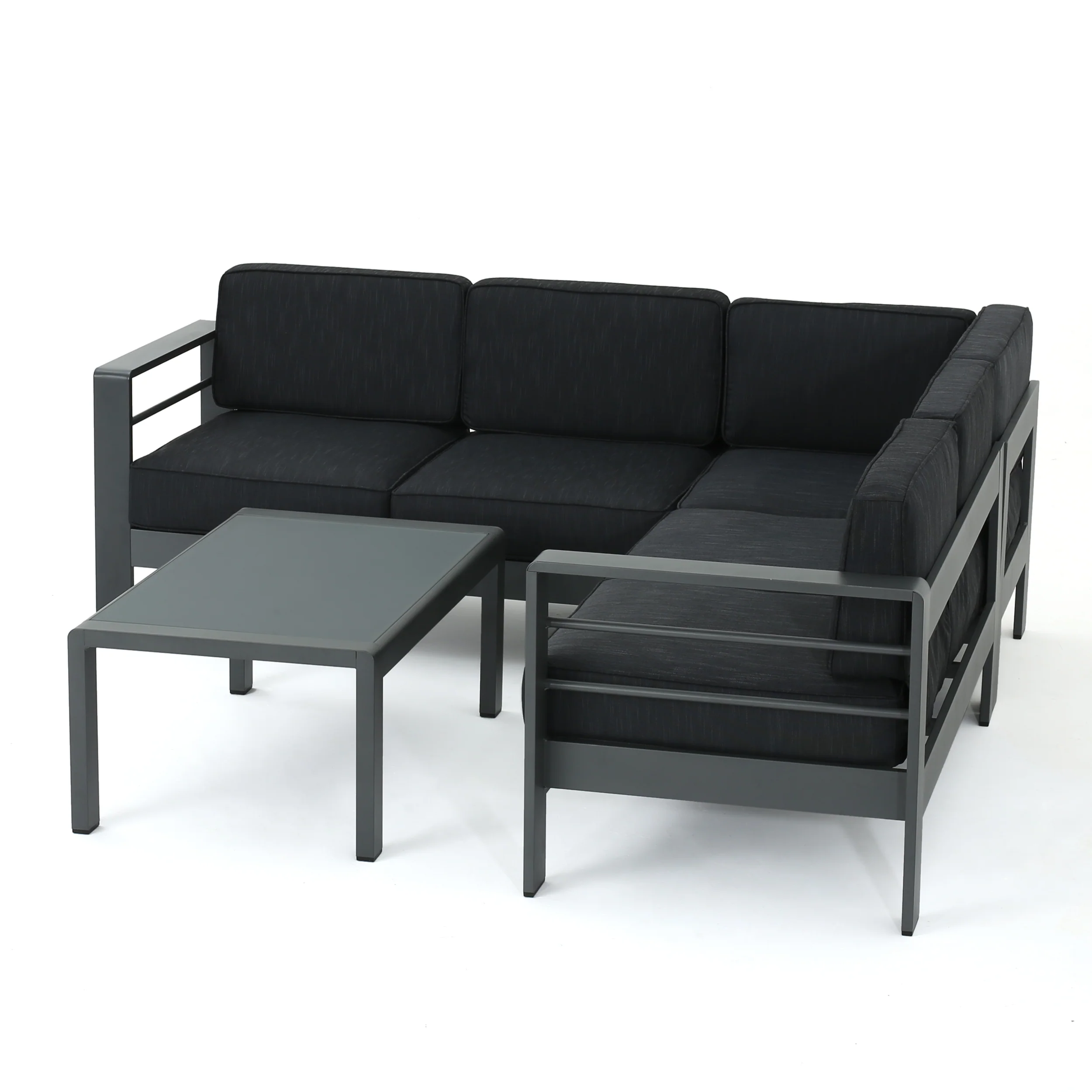 Coral Bay Outdoor Gray Aluminum 11 Piece Estate Patio Collection with Firepit - furnbro