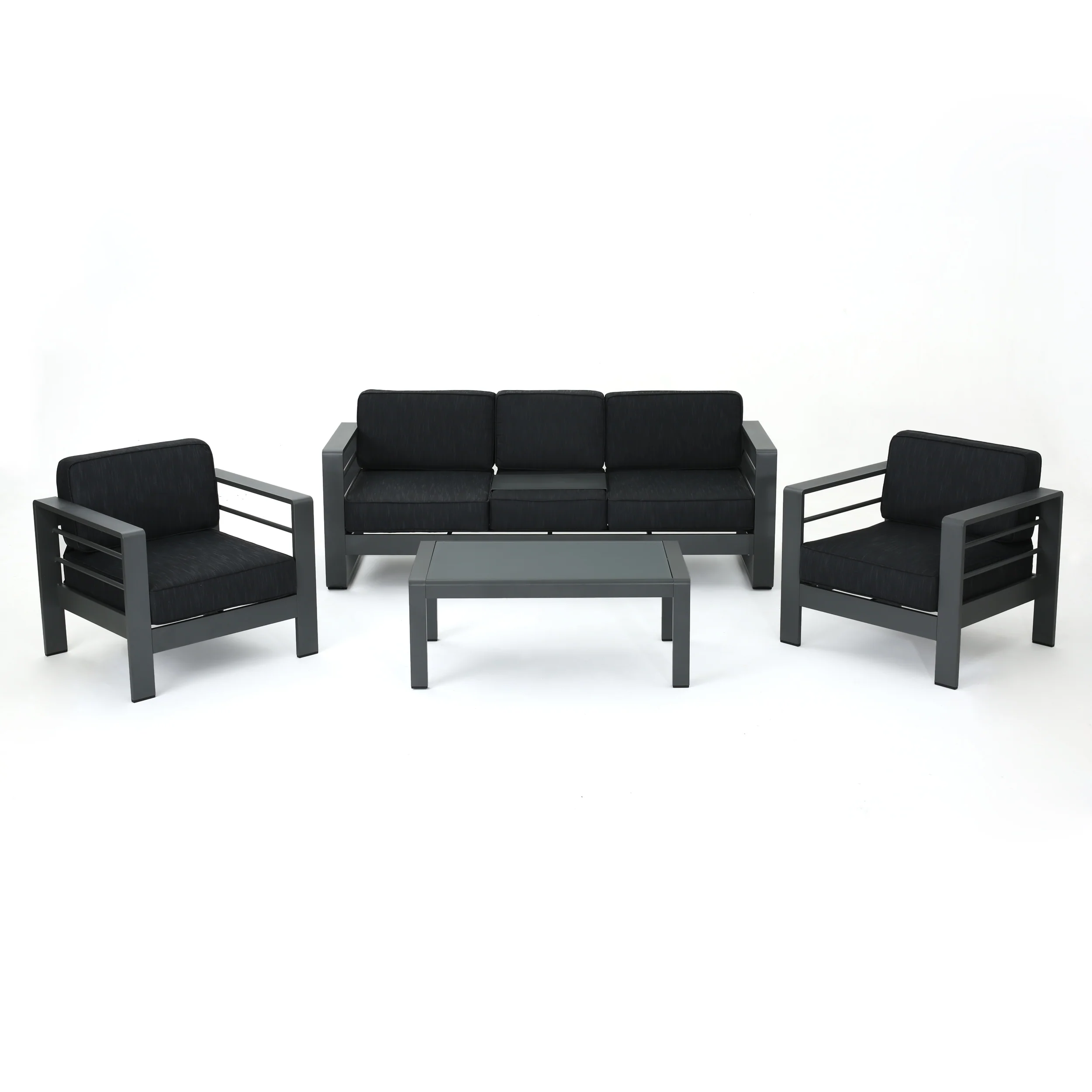 Crested Bay Outdoor Gray Aluminum 4 Piece Sofa Chat Set with Cushions - furnishings