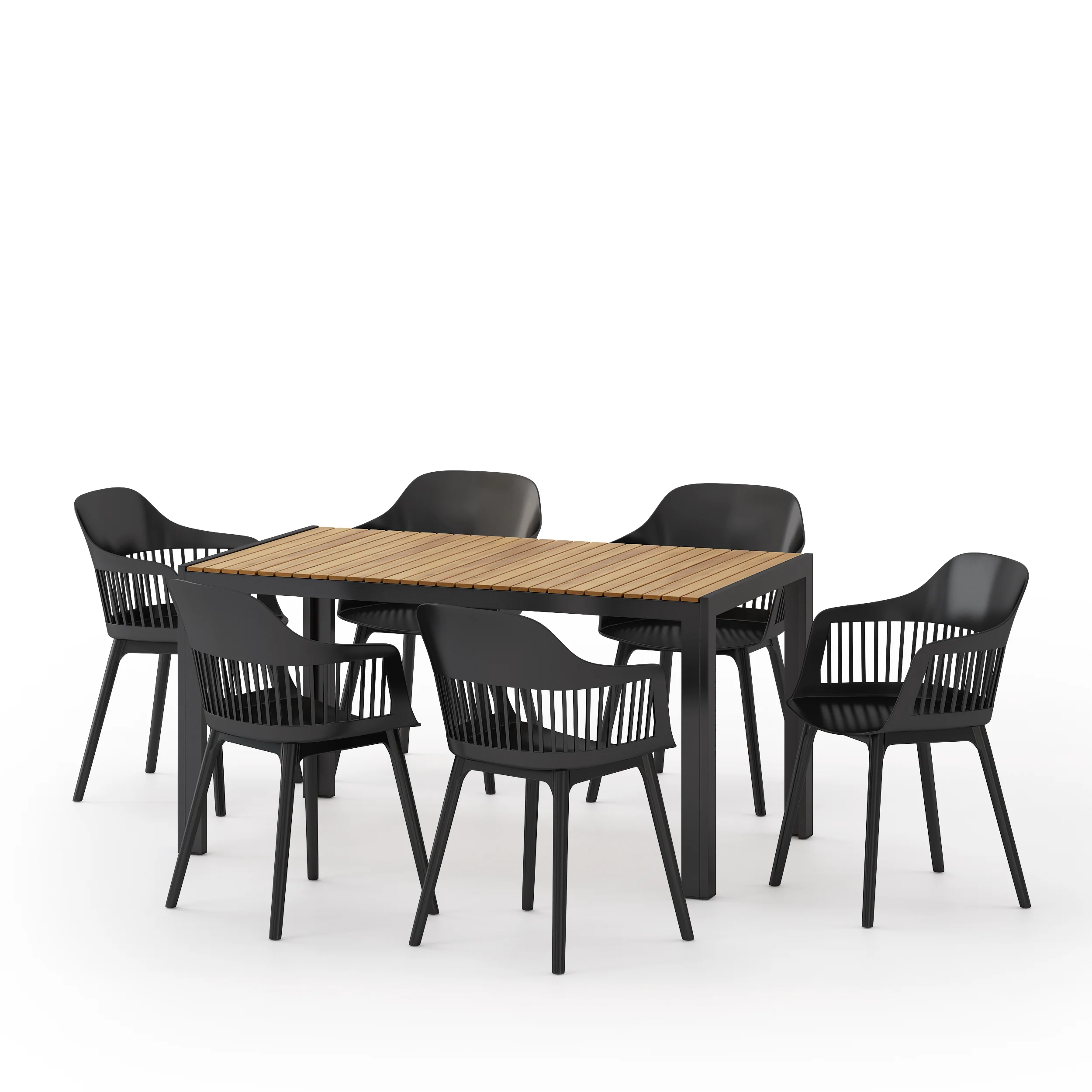 Palmilla Outdoor Wood and Resin 7 Piece Dining Set, Black and Teak - furnishings