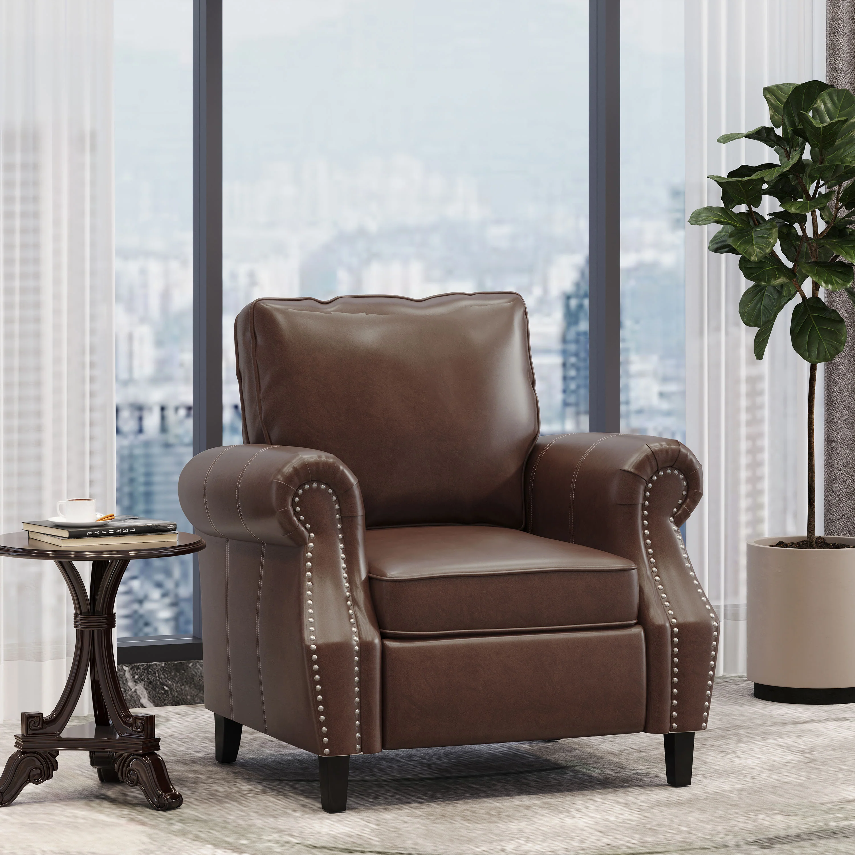 Burkehaven Contemporary Faux Leather Club Chair with Nailhead Trim - furnishings