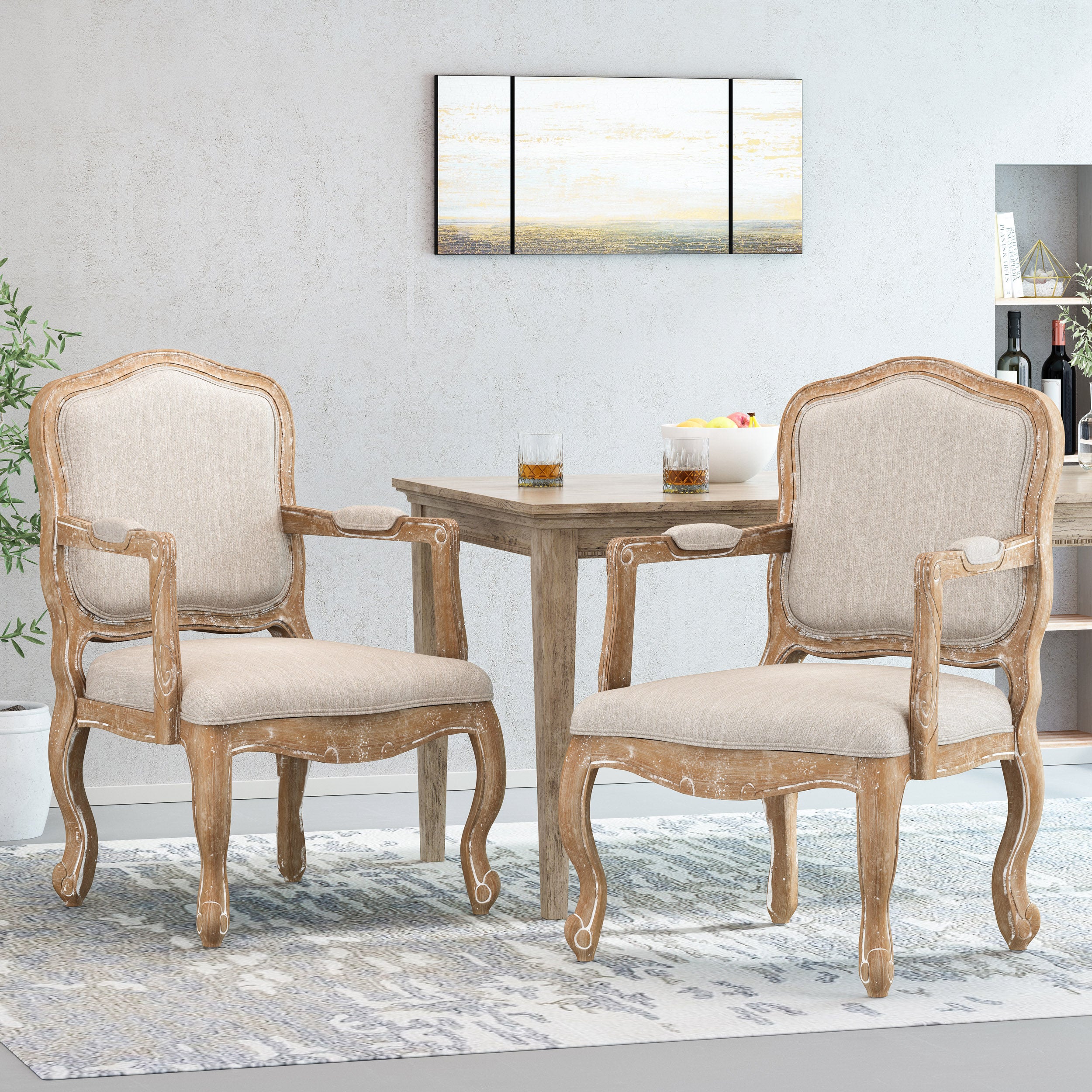 Stene French Country Wood Upholstered Dining Armchair - furnishings
