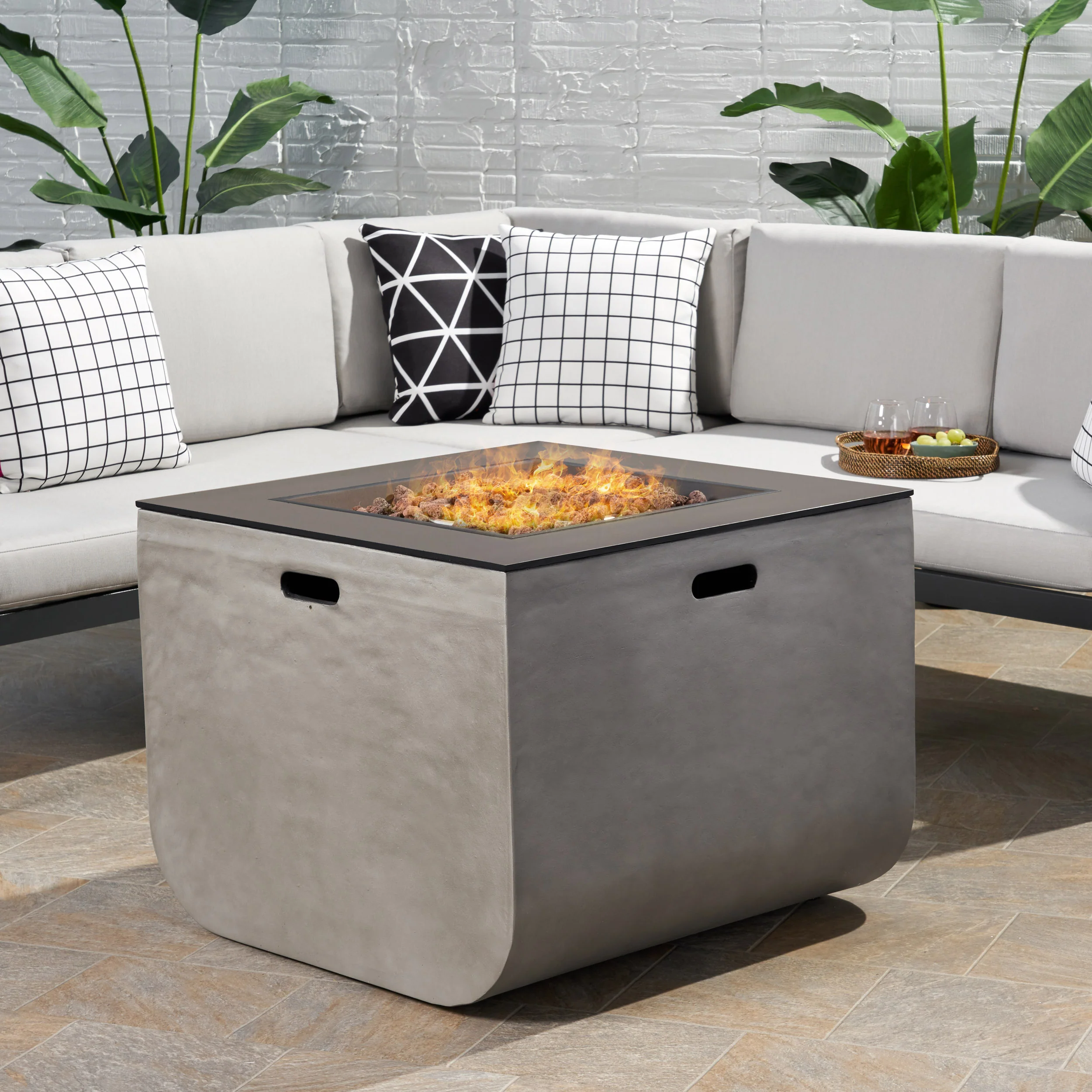 Laini Outdoor Modern 30-Inch Square Fire Pit - furnishings