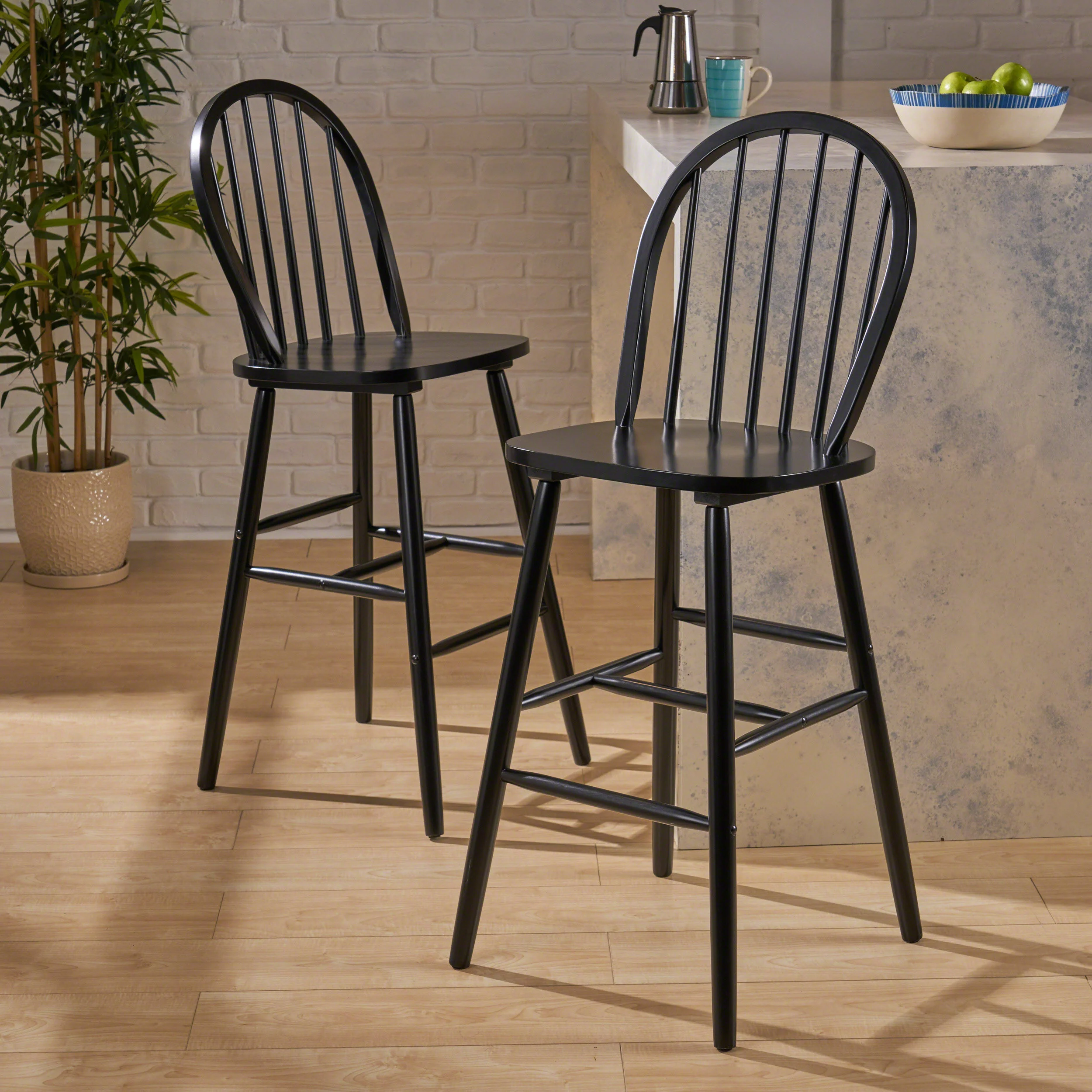 Lopez Farmhouse Spindle Backrest Wood Barstools (Set of 2) - furnishings