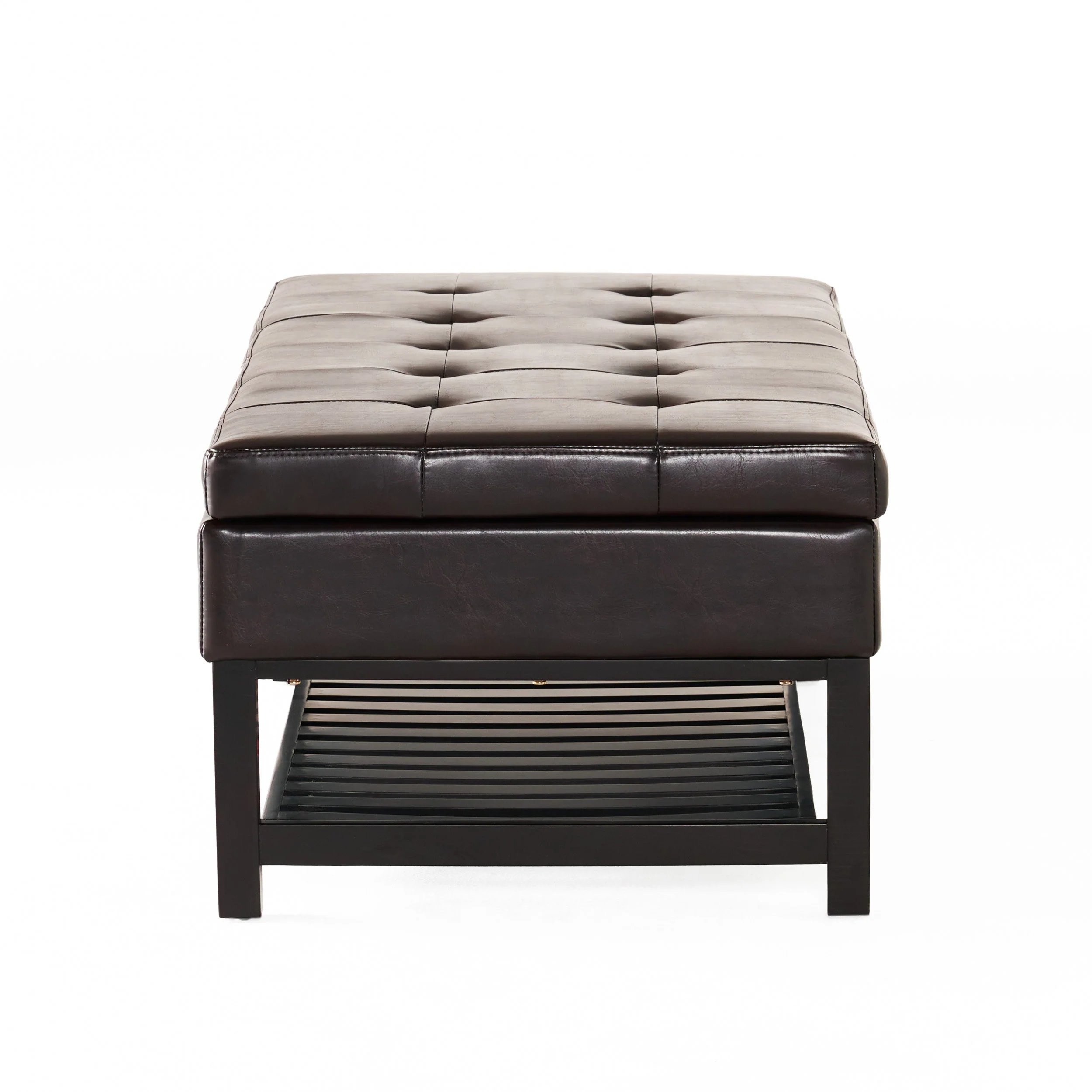 Felix Brown Wood Rectangle Storage Ottoman Coffee Table With Bottom Rack - furnishings