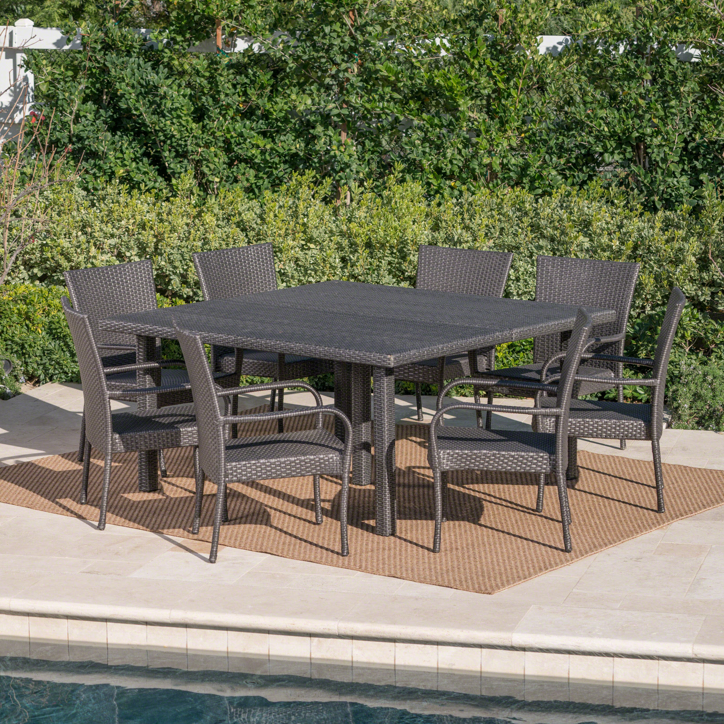 Fern Outdoor 9 Piece Stacking Wicker Square Dining Set - furnishings