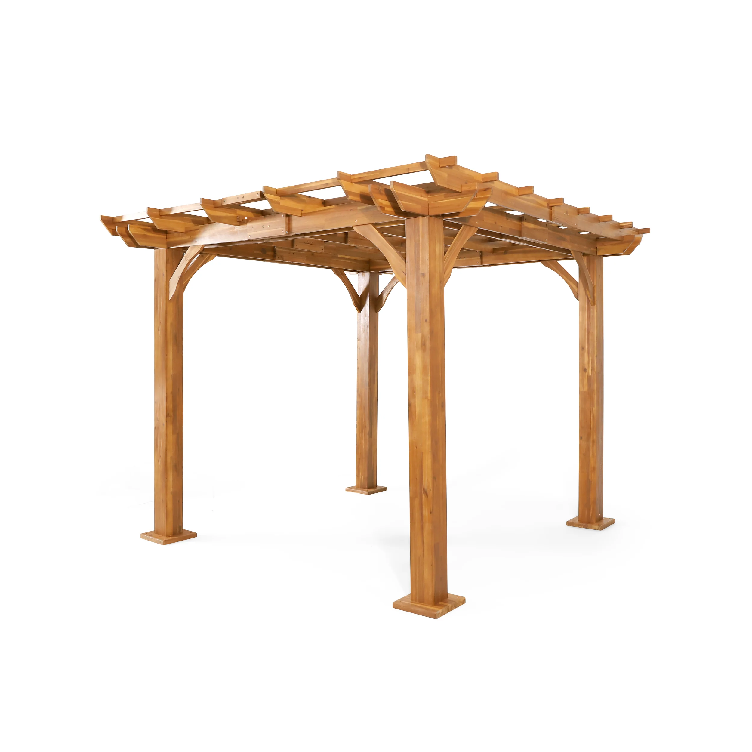 Dorain Outdoor 10' x 10' Acacia Wood Pergola, Teak - furnishings