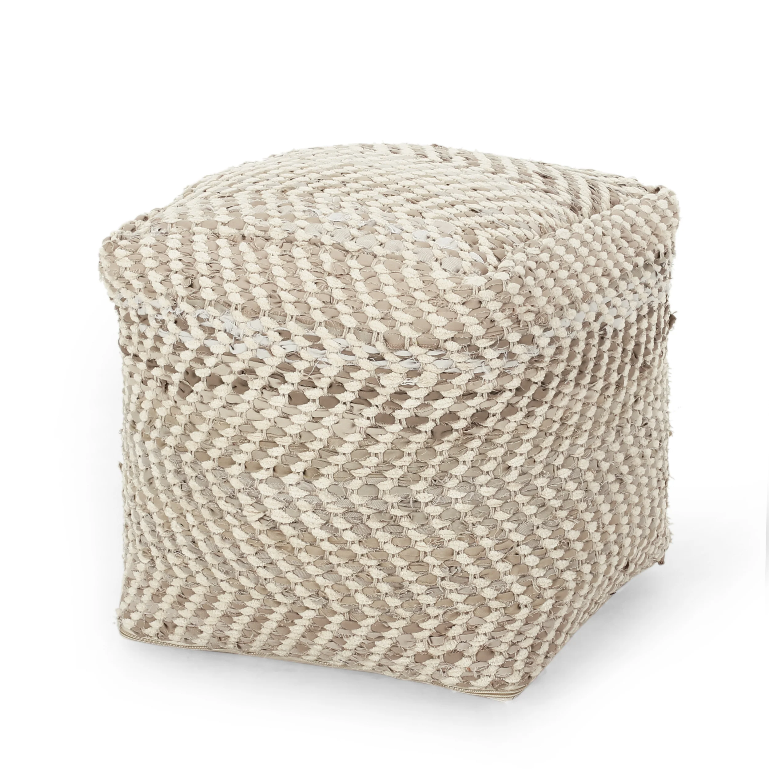 Cyril Handcrafted Boho Fabric Cube Pouf - furnishings