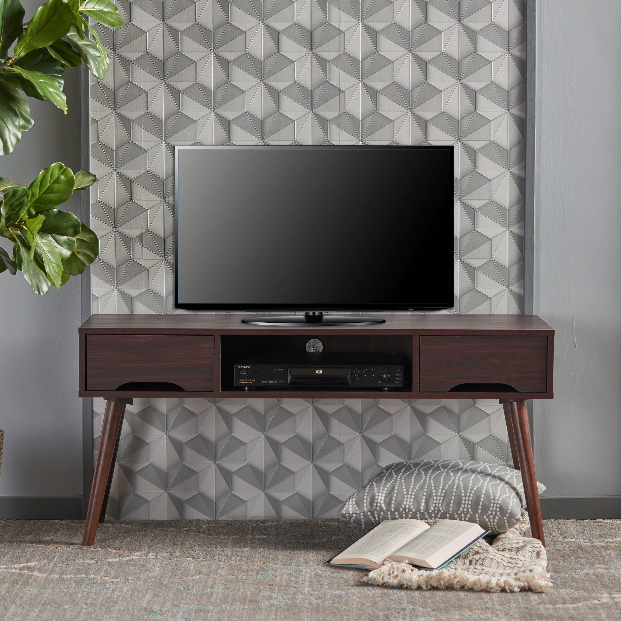 Florie Mid Century Modern 2 Drawer & Shelf TV Stand - furnishings