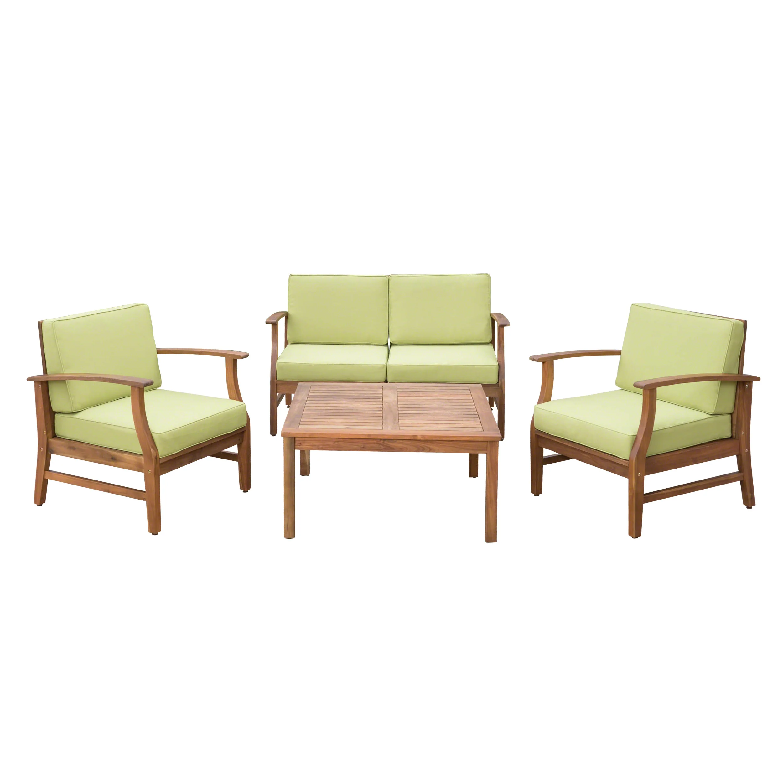 Lorelei Outdoor 4 Seat Teak Finished Acacia Wood Chat Set with Water Resistant Cushions - furnishings