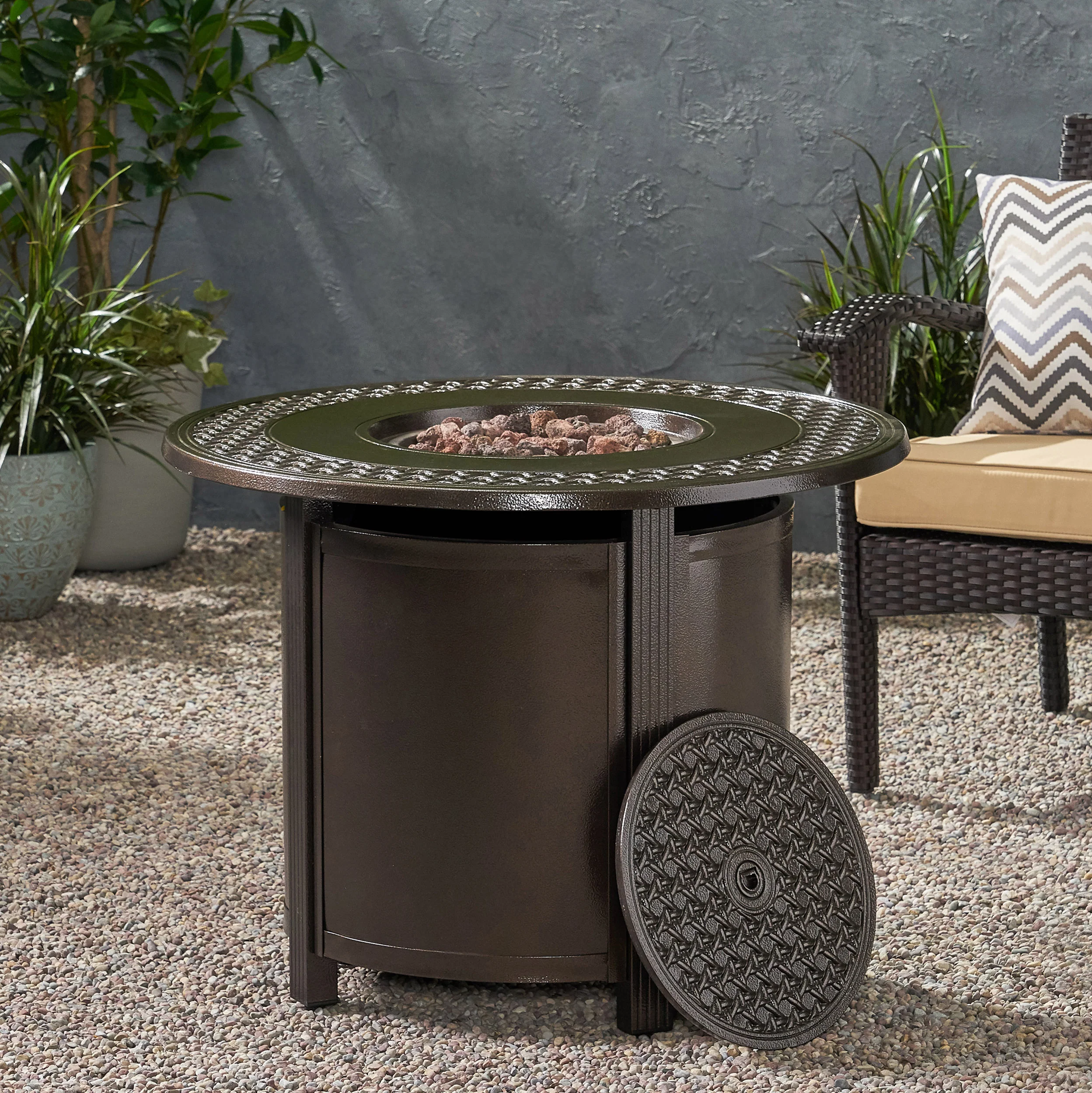 Maycol Round Aluminum Propane Fire Pit Table - furnishings