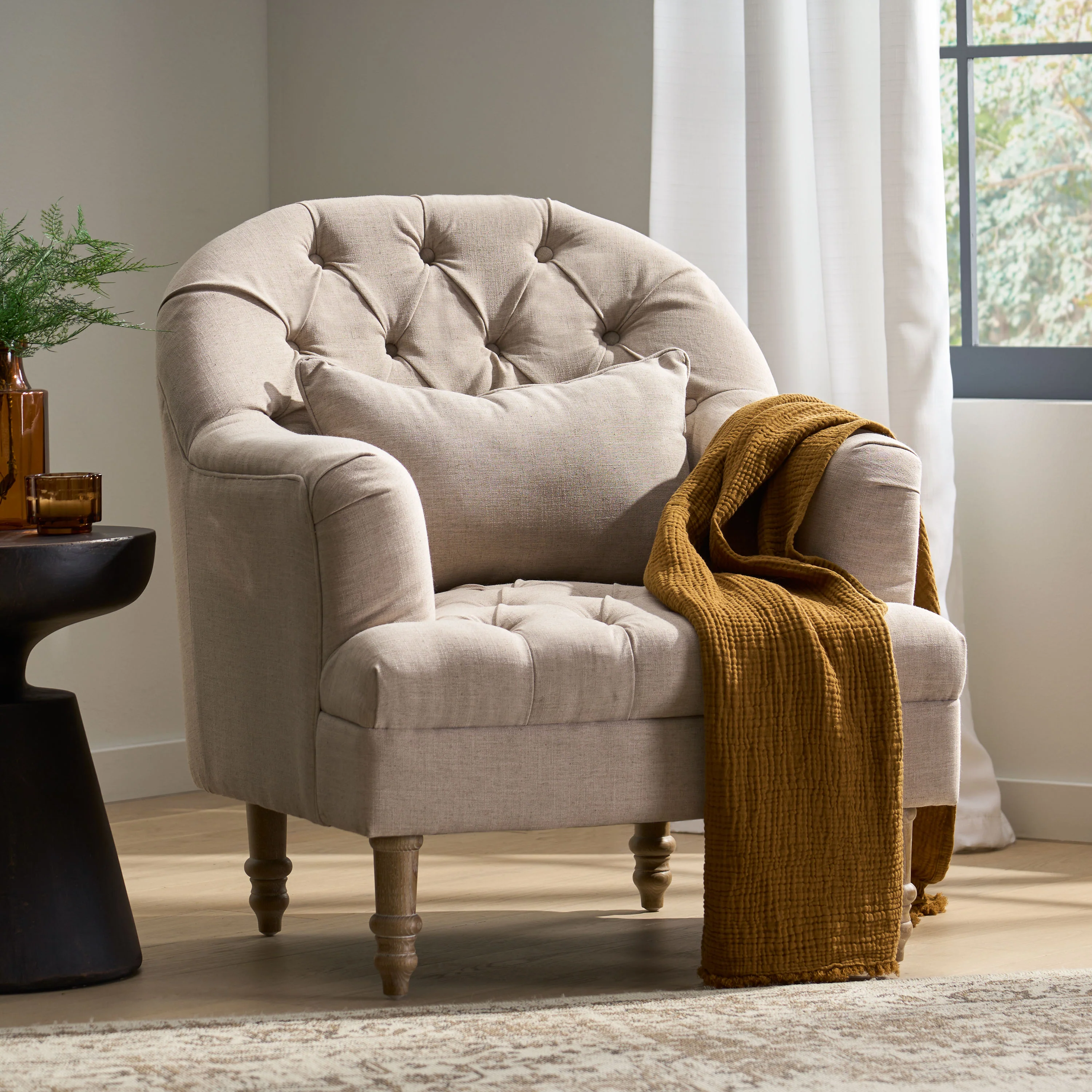 Nelson Button Tufted Fabric Armchair - furnishings