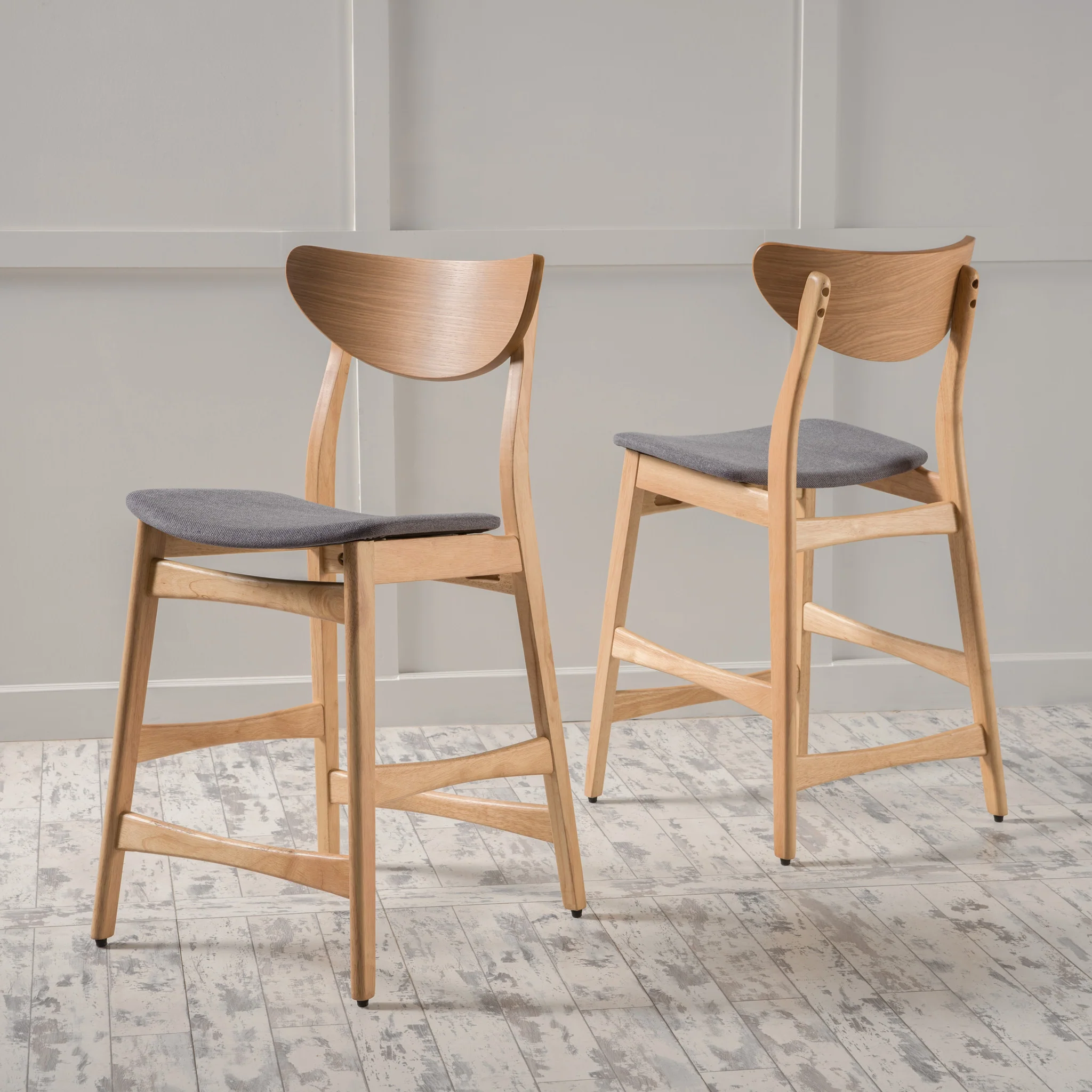 Molle Oak Finish Mid Century Design 24-Inch Counter Stools (Set of 2) - furnishings