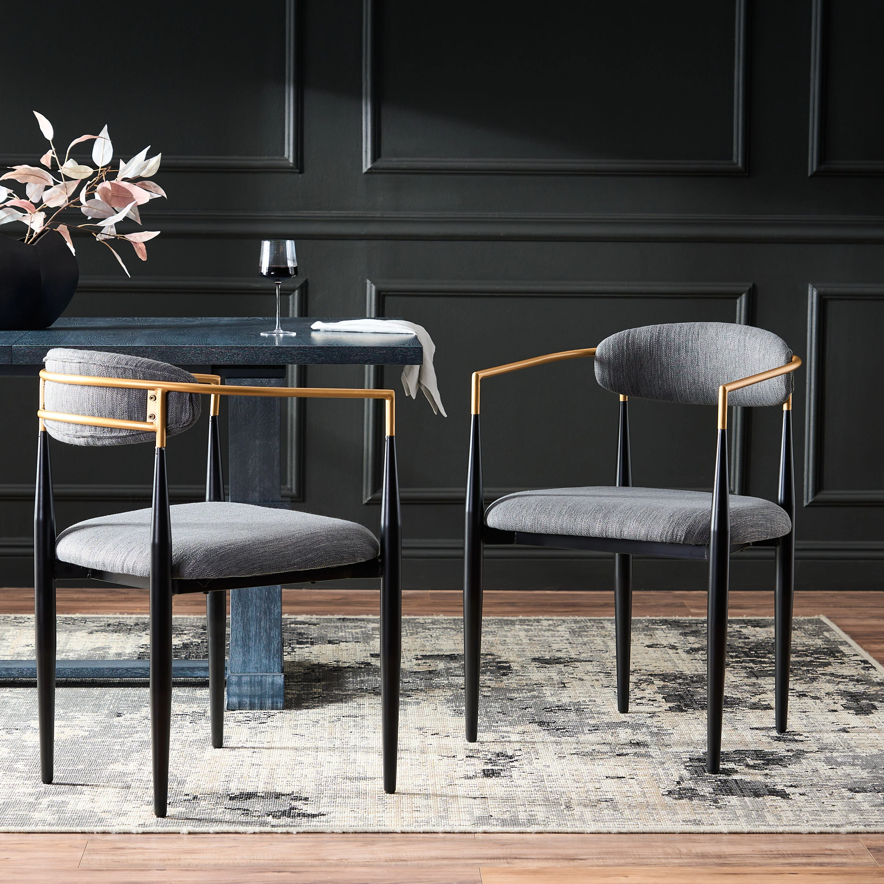 Camas Modern Fabric Upholstered Iron Dining Chairs, Set of 2 - furnishings