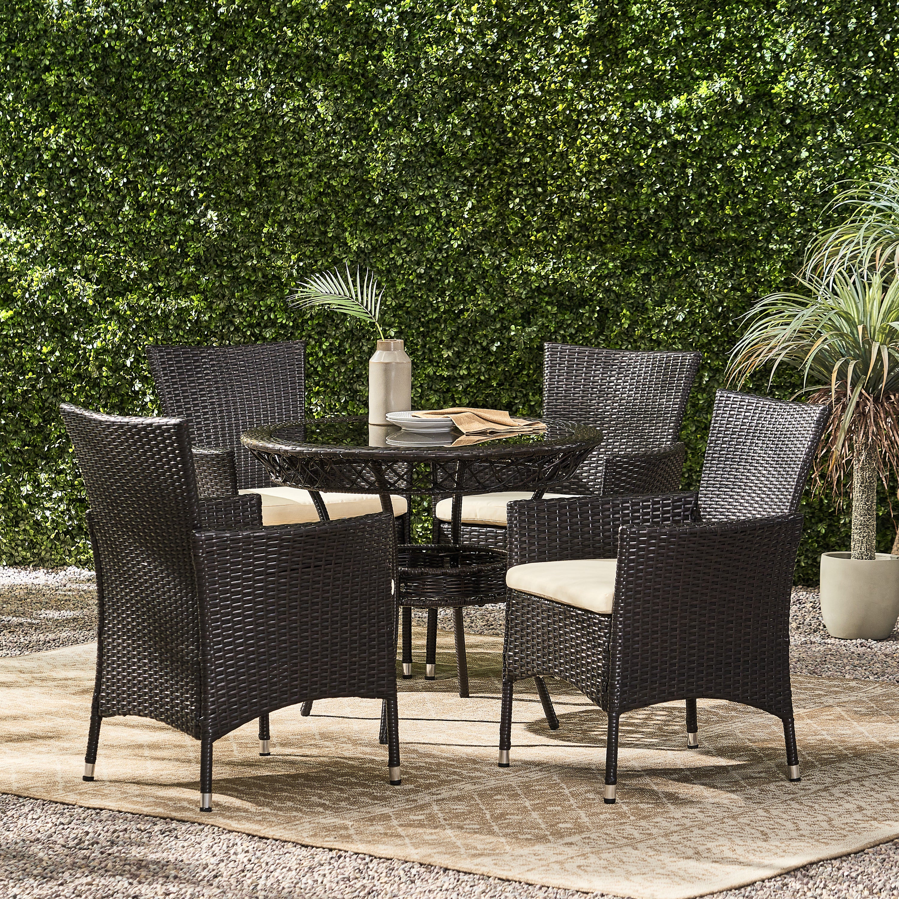 Clementine Outdoor Multibrown Wicker 5pc Dining Set - furnishings