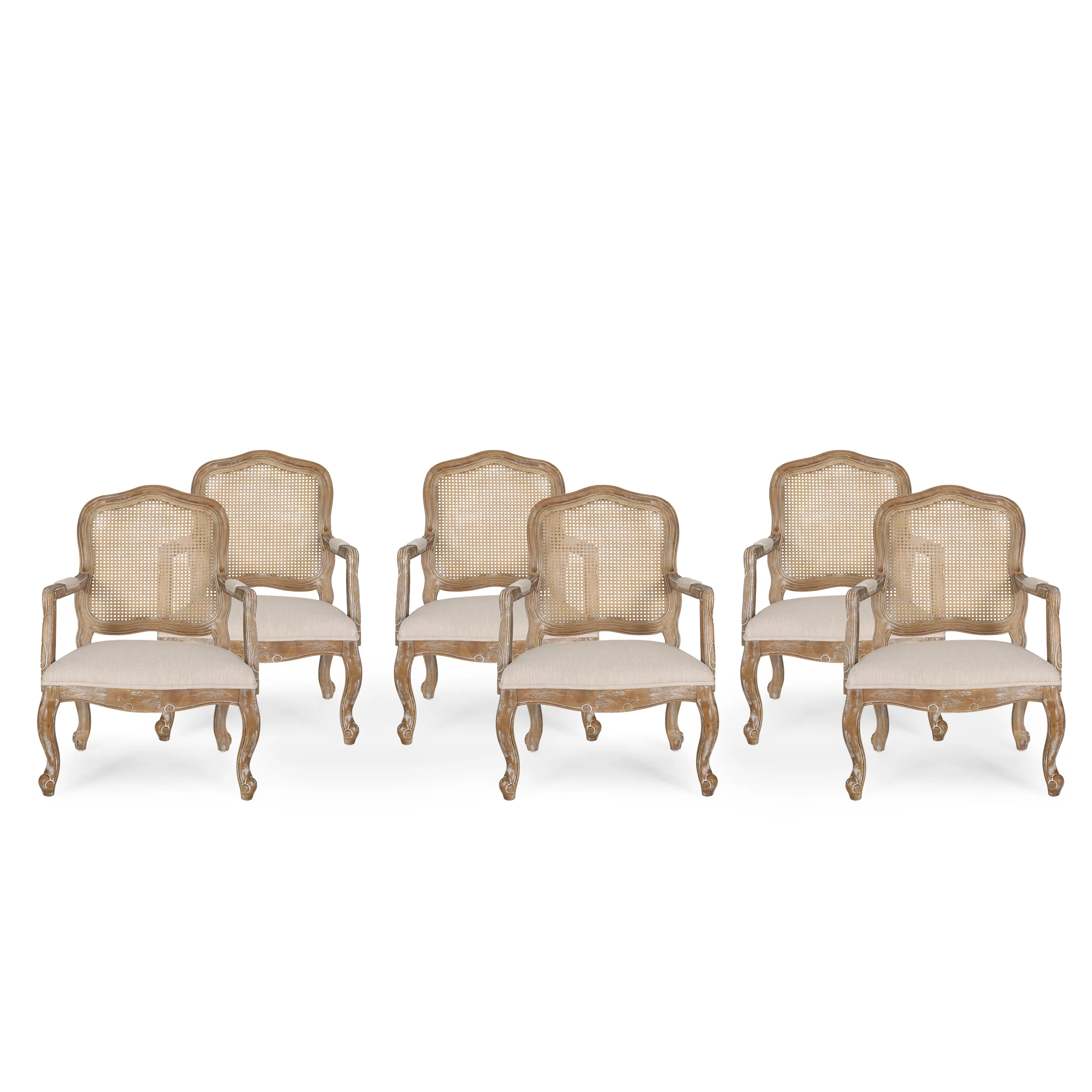 Biorn French Country Wood and Cane Upholstered Dining Armchair - furnishings