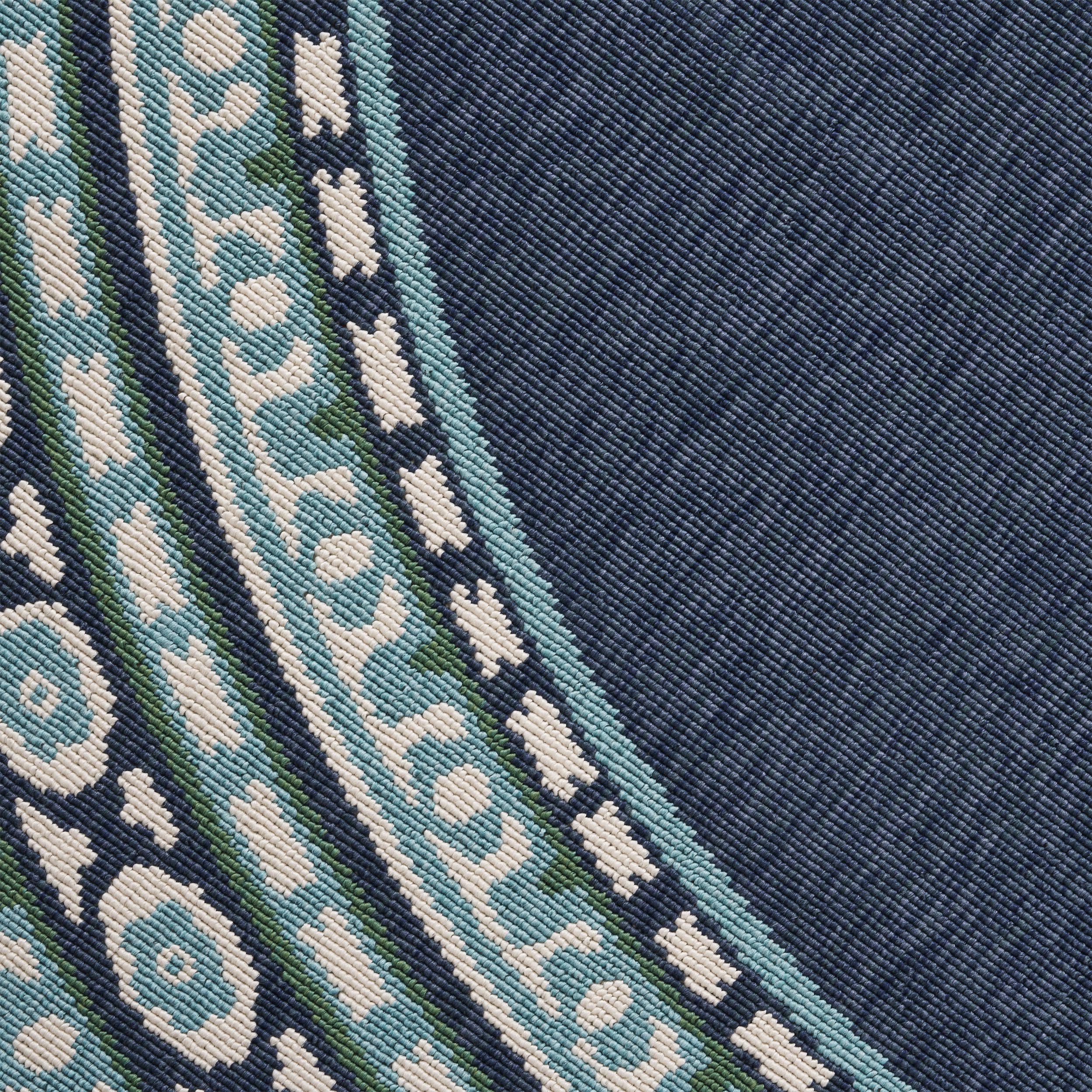 Reid Indoor/Outdoor Border Area Rug, Navy and Green - furnishings