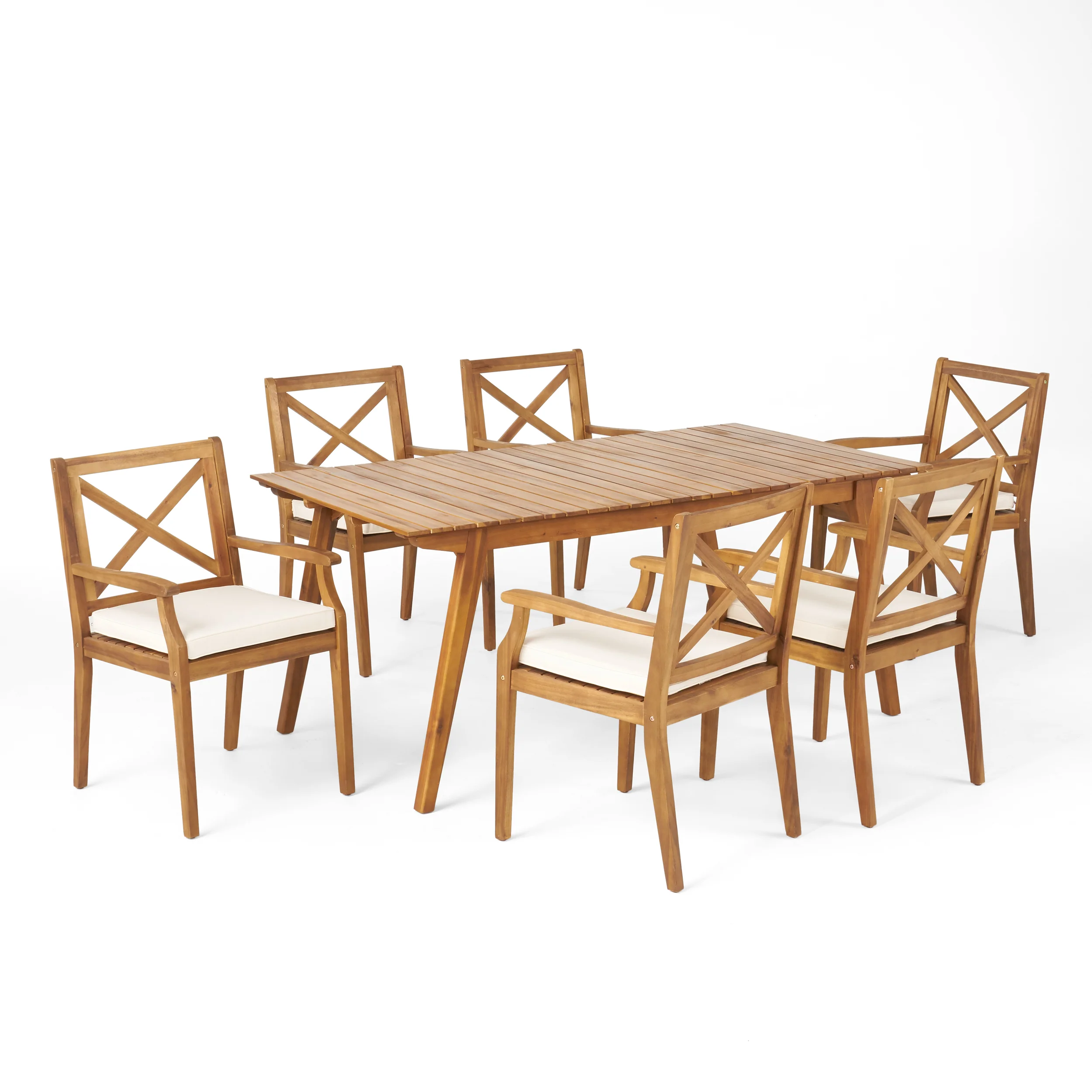 Brinkley Outdoor 7-Piece Acacia Wood Dining Set with Cushions - furnishings