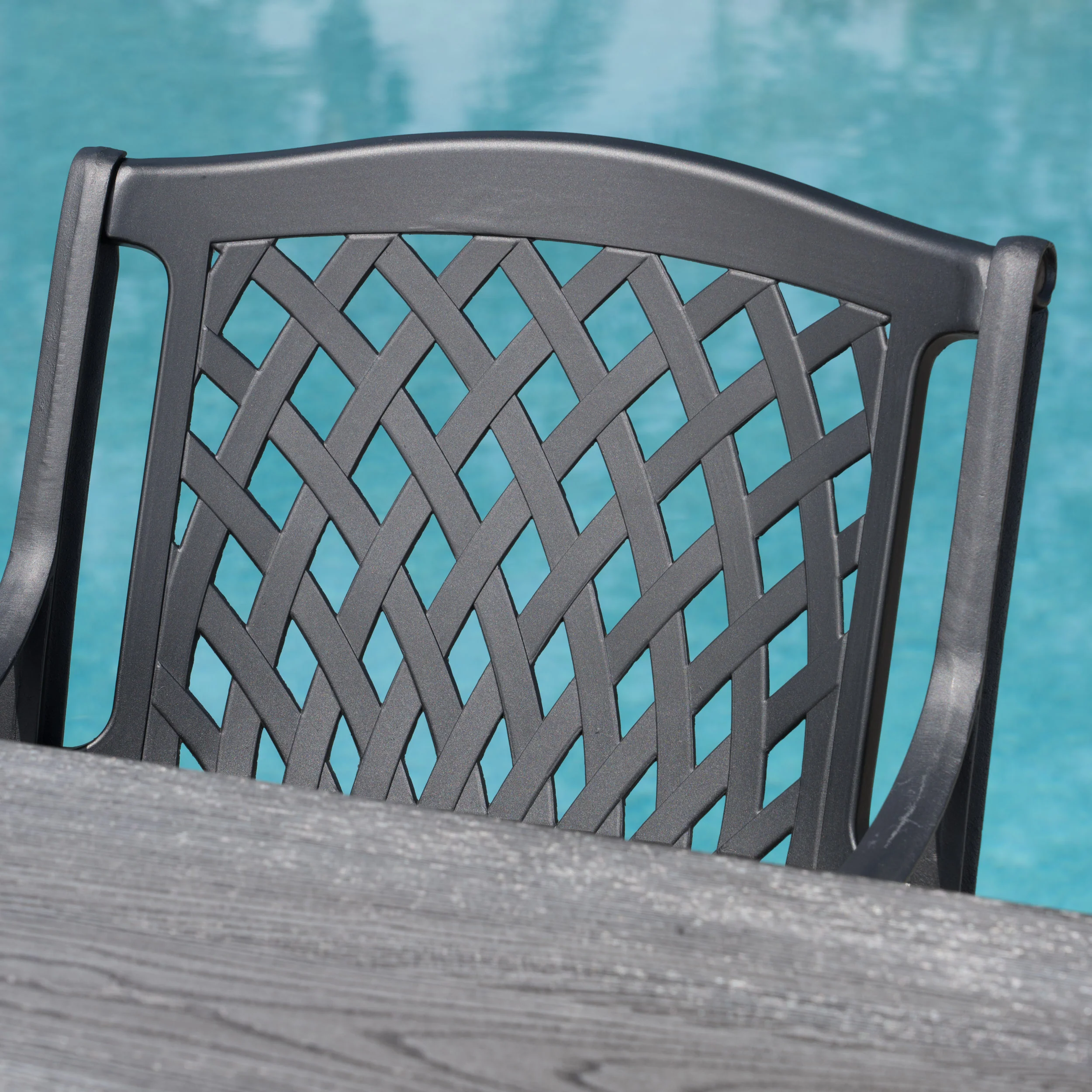 Dorris Outdoor 6 Piece Black Sand Aluminum Dining Set with Light Weight Concrete Table and Bench - furnishings