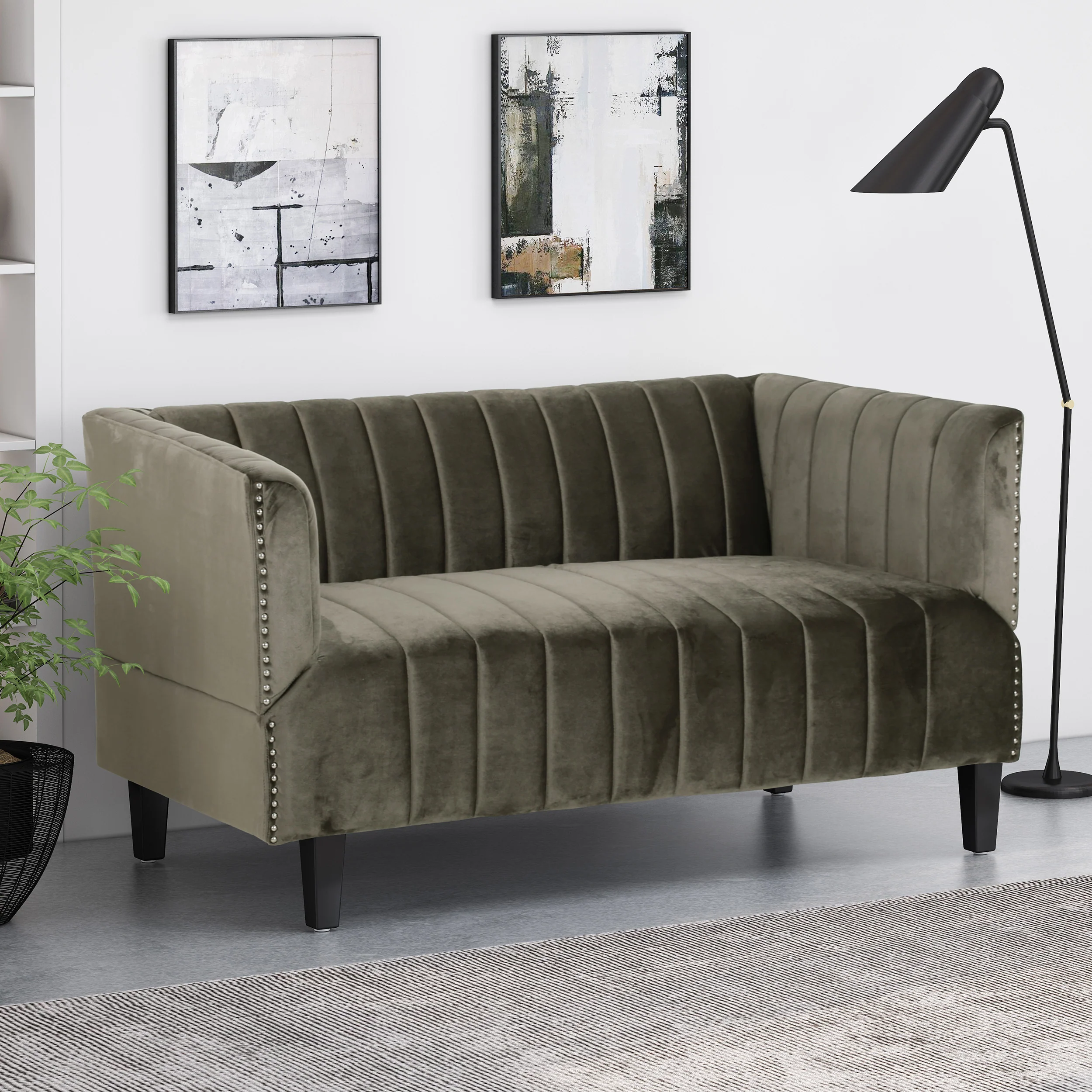 Masie Contemporary Channel Stitch Velvet Settee - furnishings
