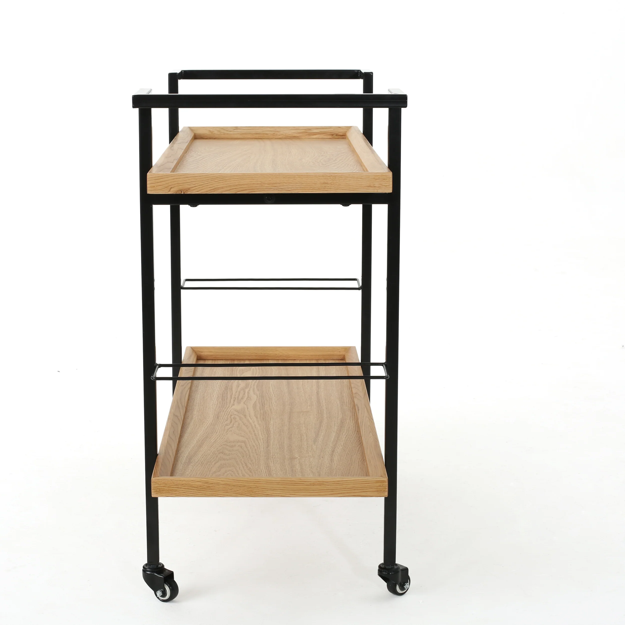 Gerard Modern Industrial Two Shelf Wood Finished Bar Cart with Rolling Casters - furnishings