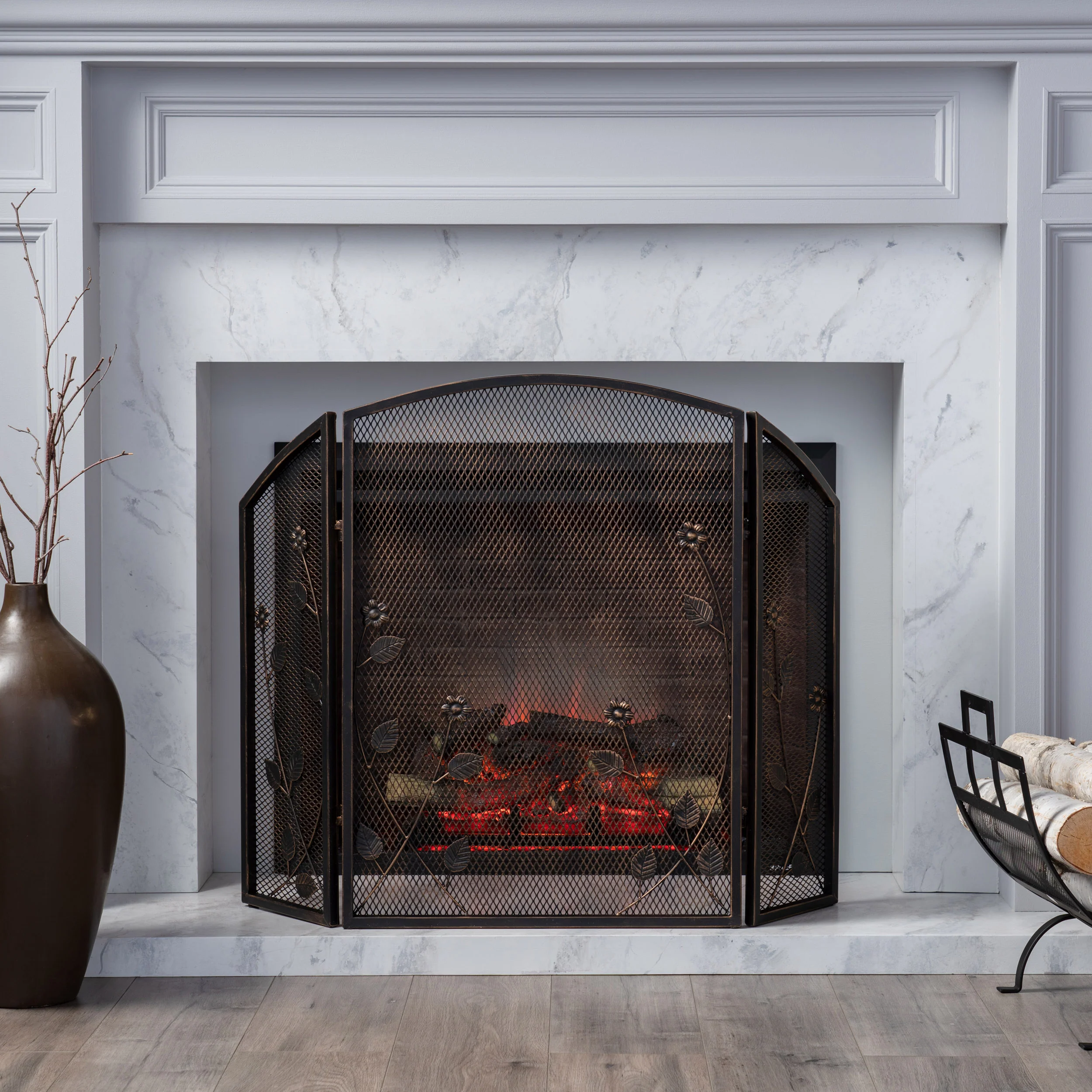 Gary Modern Three Panel Iron Firescreen with Door - furnishings