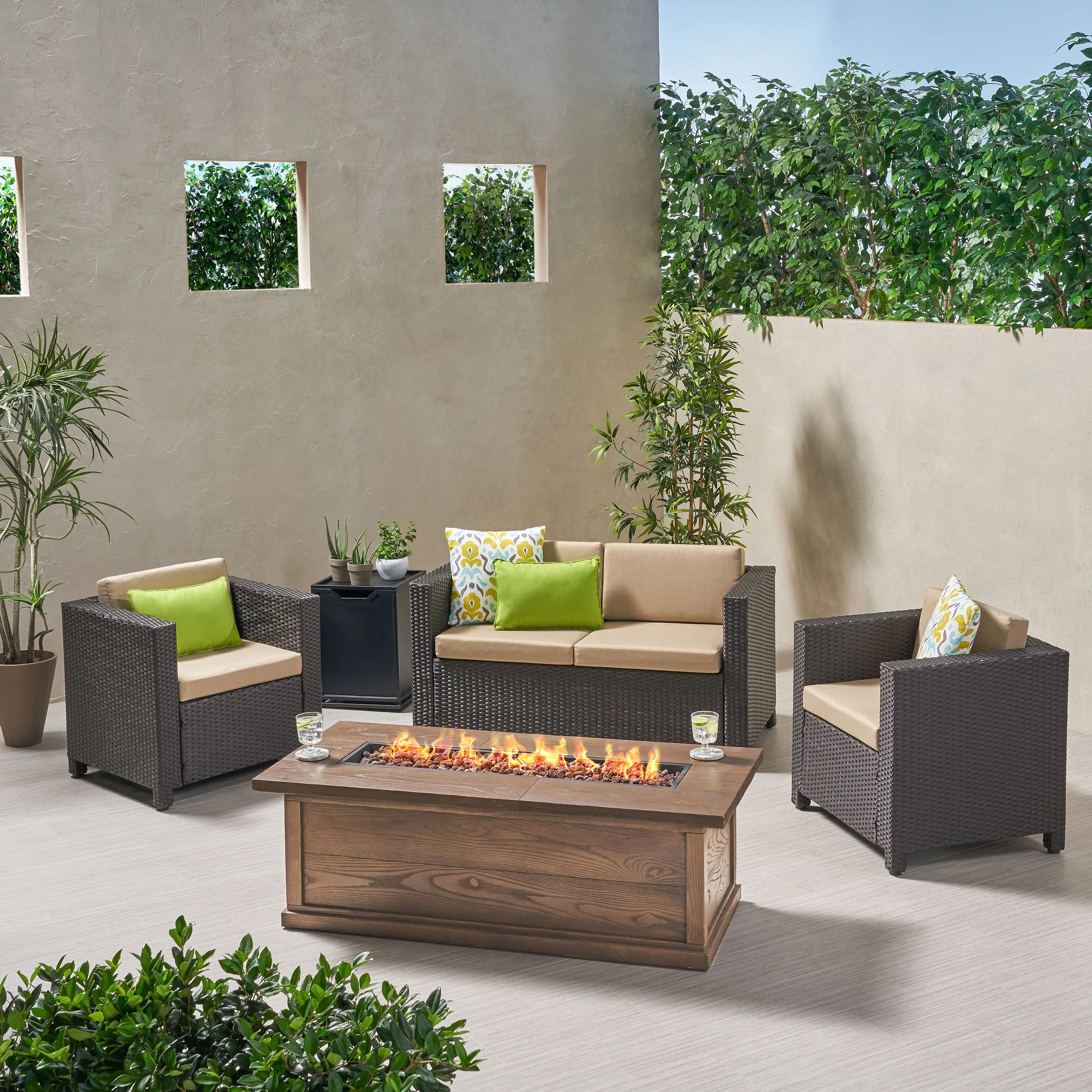 Venice 4-Seater Outdoor Fire Pit Sofa Set - furnishings