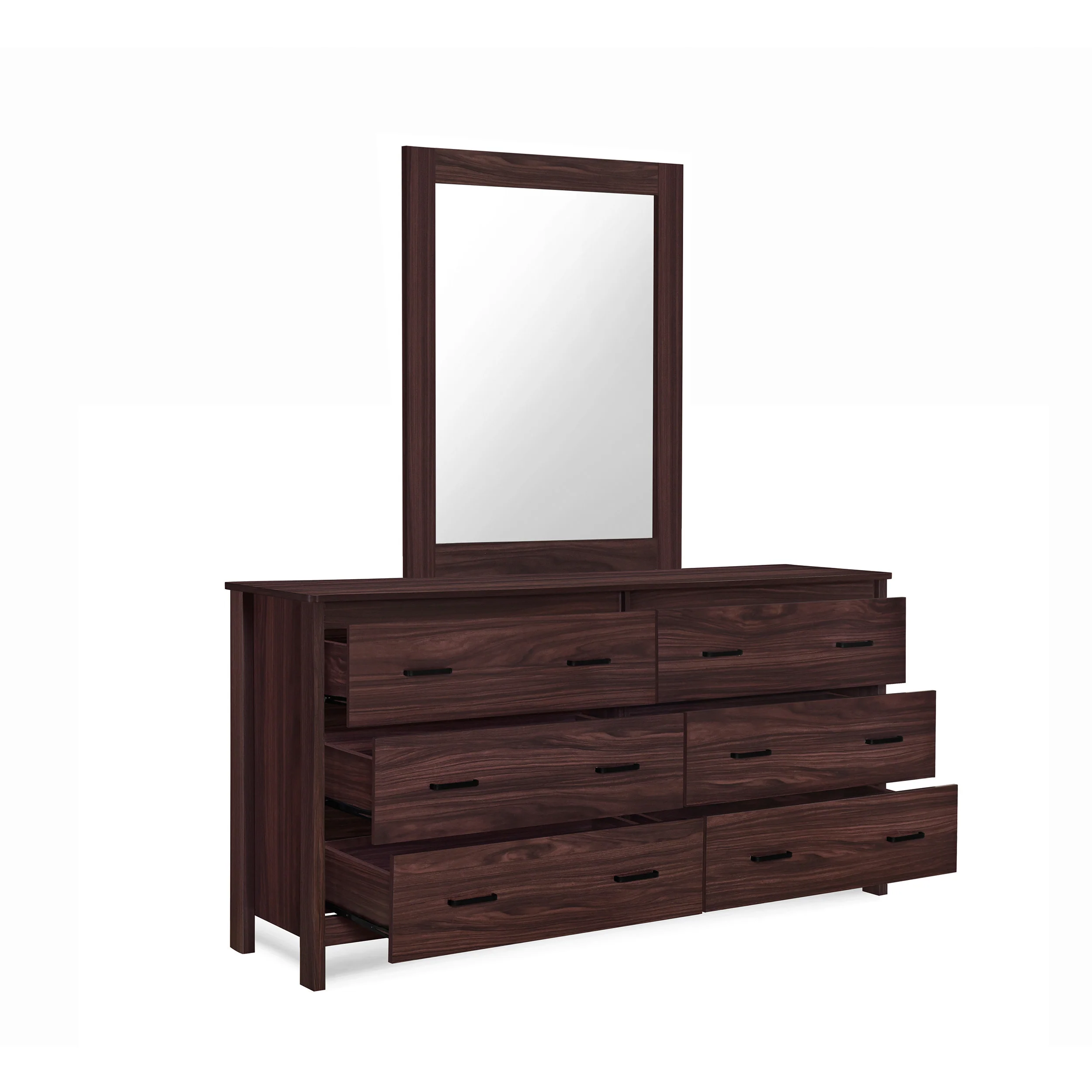 Titeca Contemporary 6 Drawer Vanity Dresser with Rectangular Mirror - furnishings