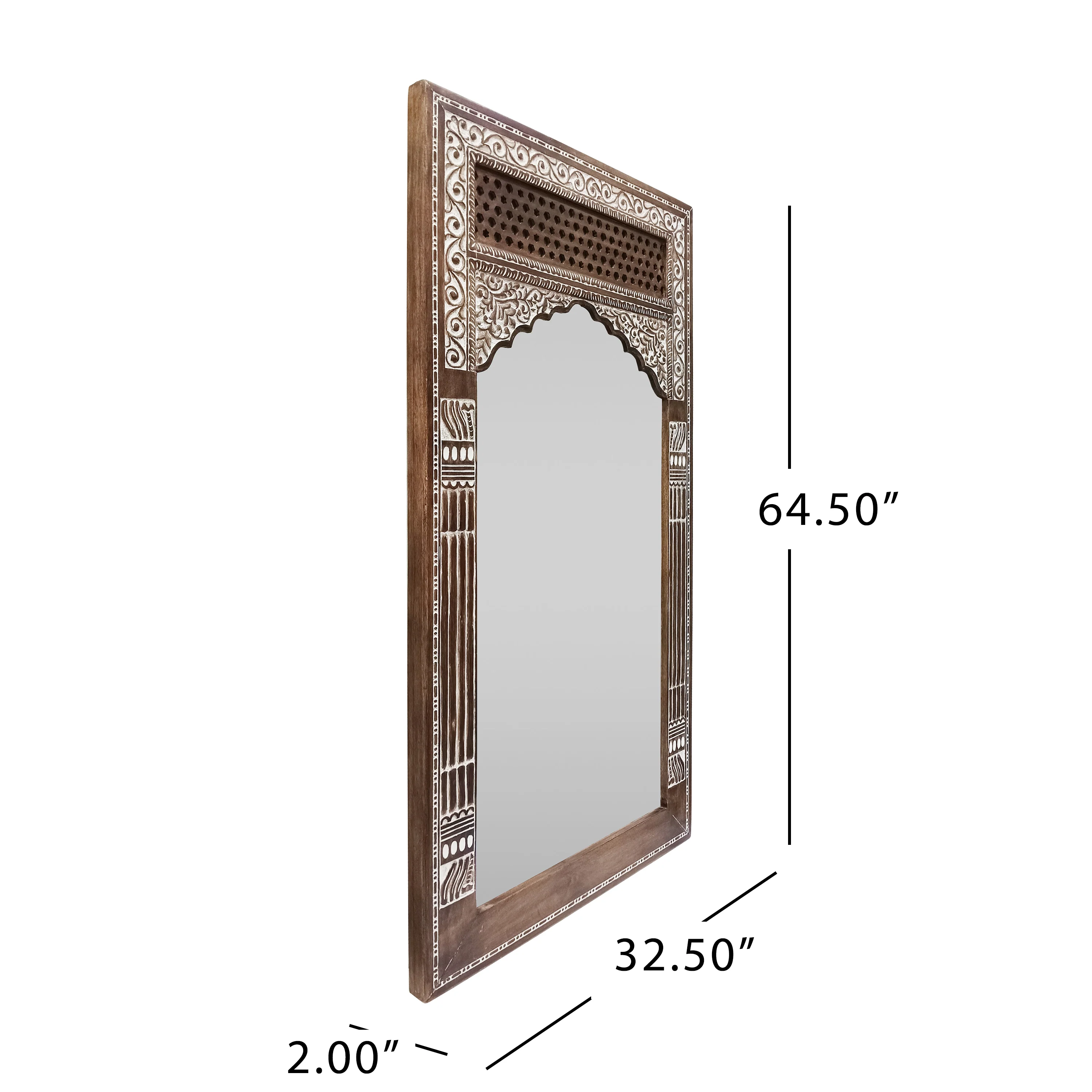 Wyola Traditional Handcrafted Mango Wood Carved Full Length Standing Mirror - furnishings