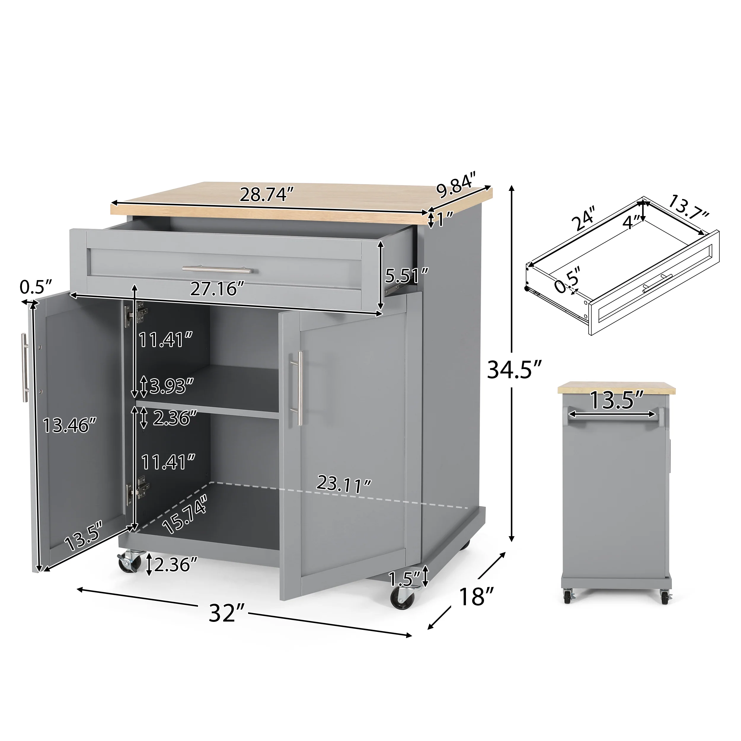 Negley Contemporary Kitchen Cart with Wheels - furnishings