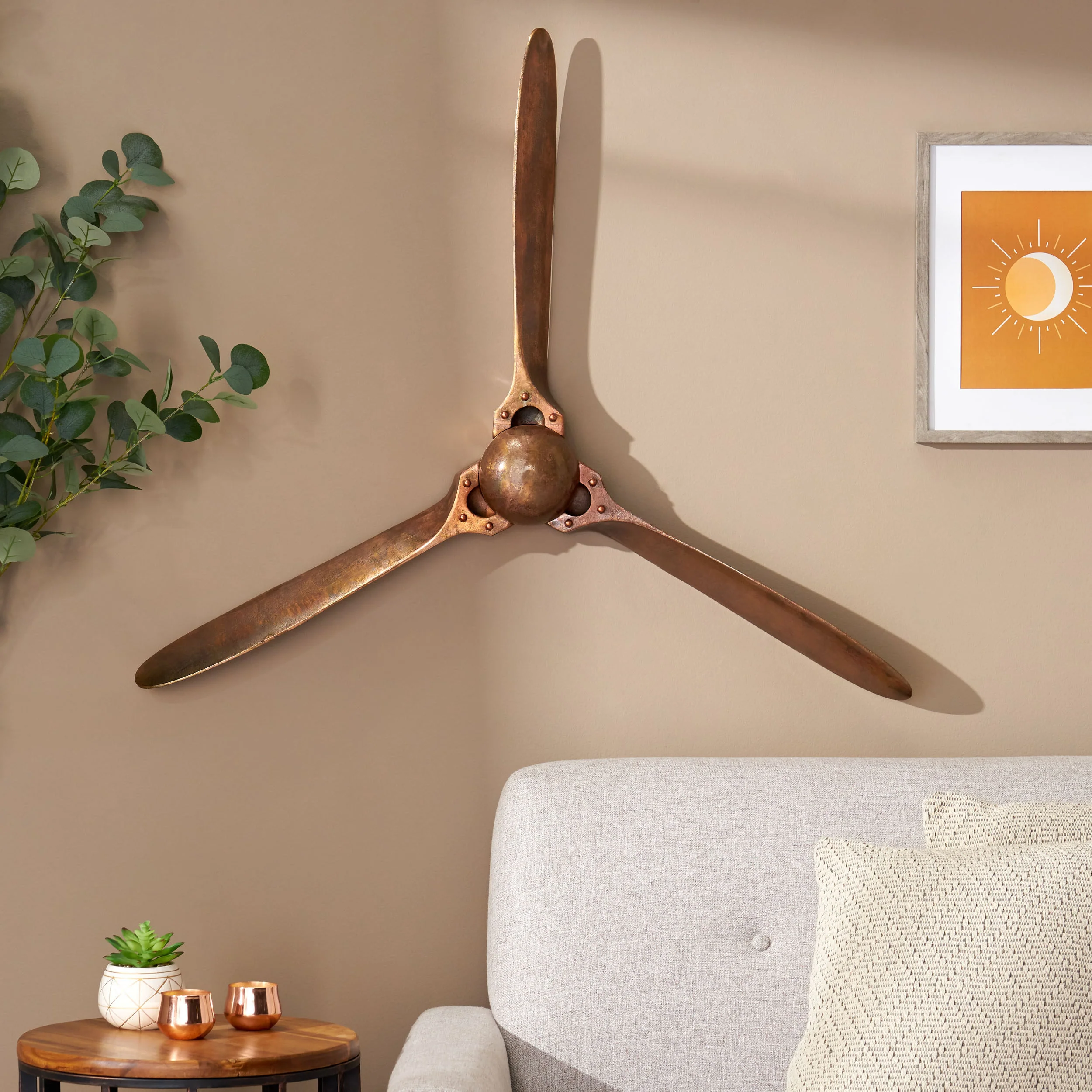 Vanlue Handcrafted Aluminum Propeller Wall Decor, Burnt Copper - furnishings