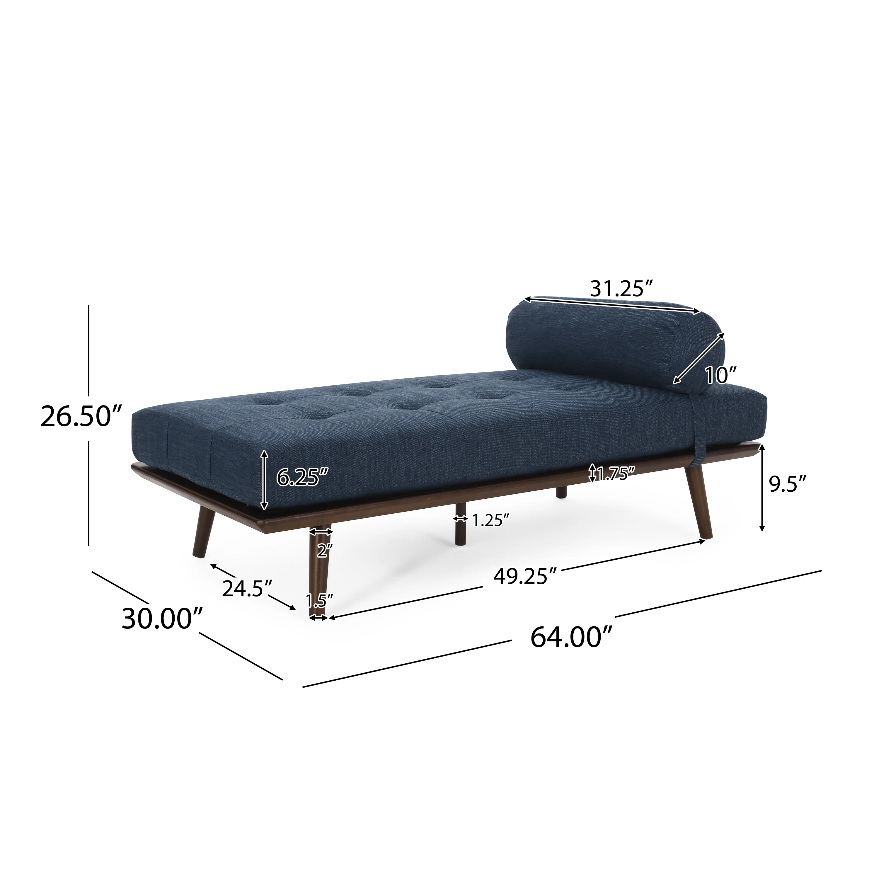 Lancer Mid Century Modern Fabric Tufted Chaise Lounge with Bolster Pillow - furnishings