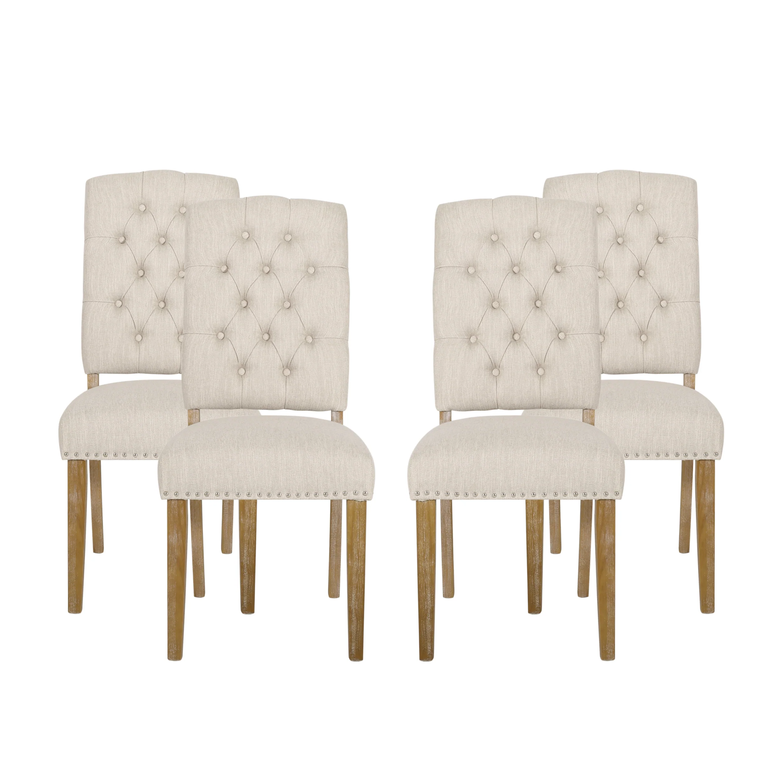 Frances Contemporary Fabric Tufted Dining Chairs with Nailhead Trim, Set of 4 - furnishings